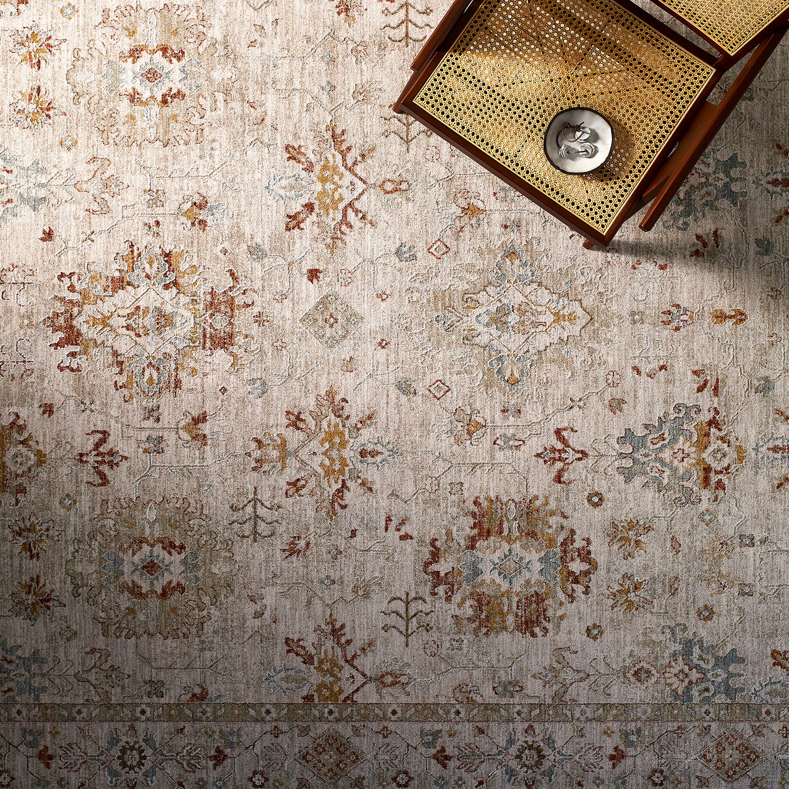 Avant Garde Vintage Traditional Beige & Rust Polyester & Polypropylene Rug 152x225cm - styled detail