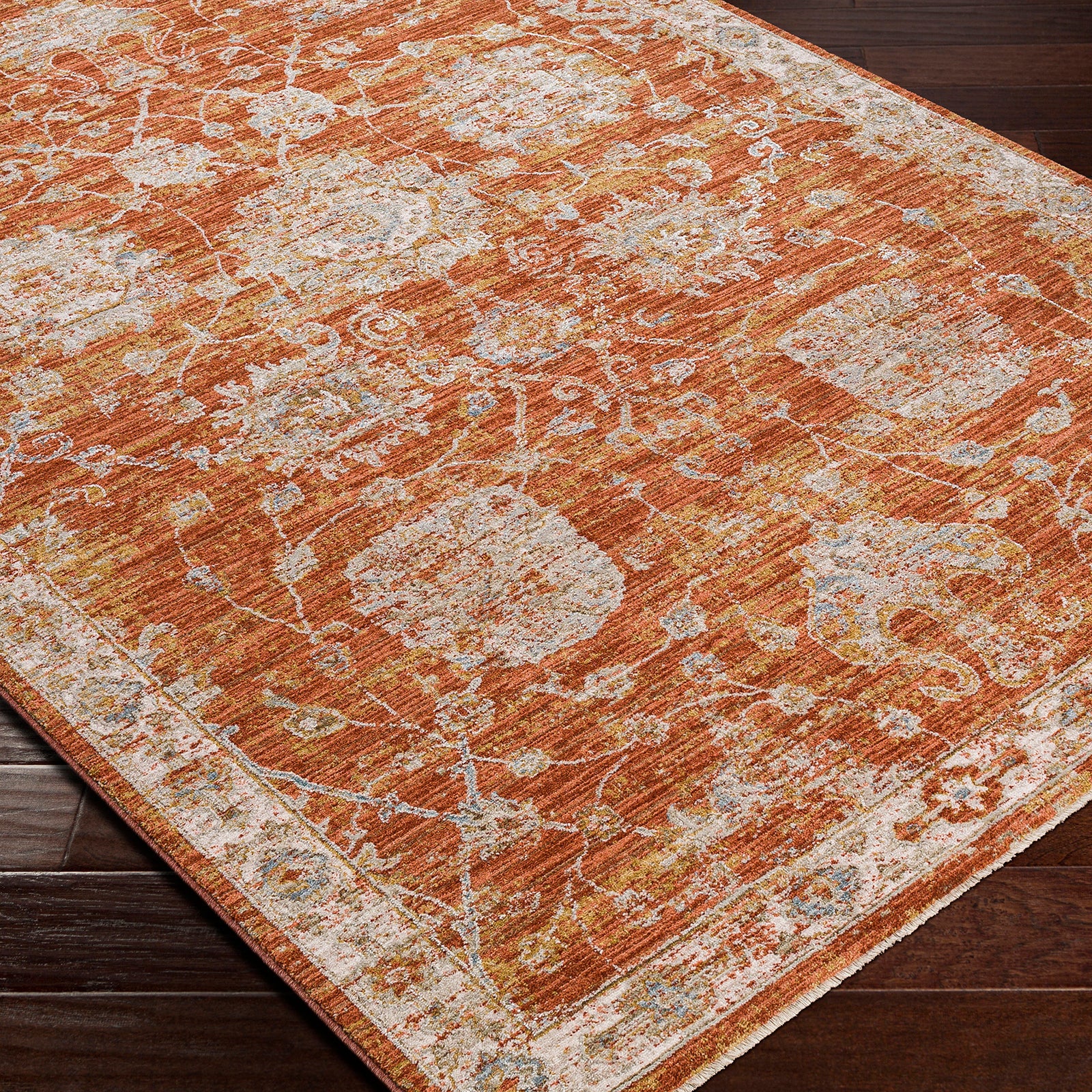 Avant Garde Vintage Traditional Orange & Rust Polyester & Polypropylene Rug 152x225cm - corner detail