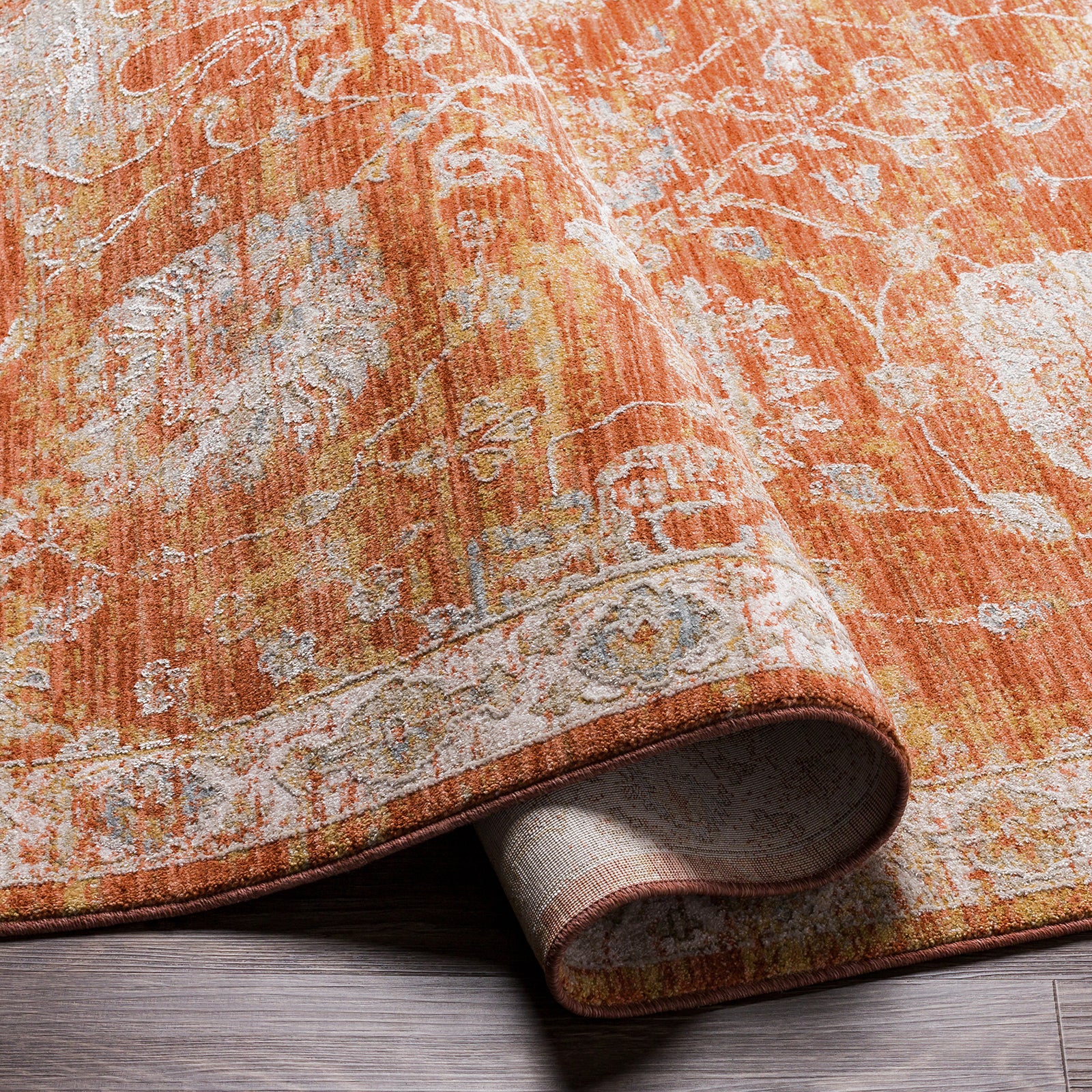 Avant Garde Vintage Traditional Orange & Rust Polyester & Polypropylene Rug 152x225cm - folded detail