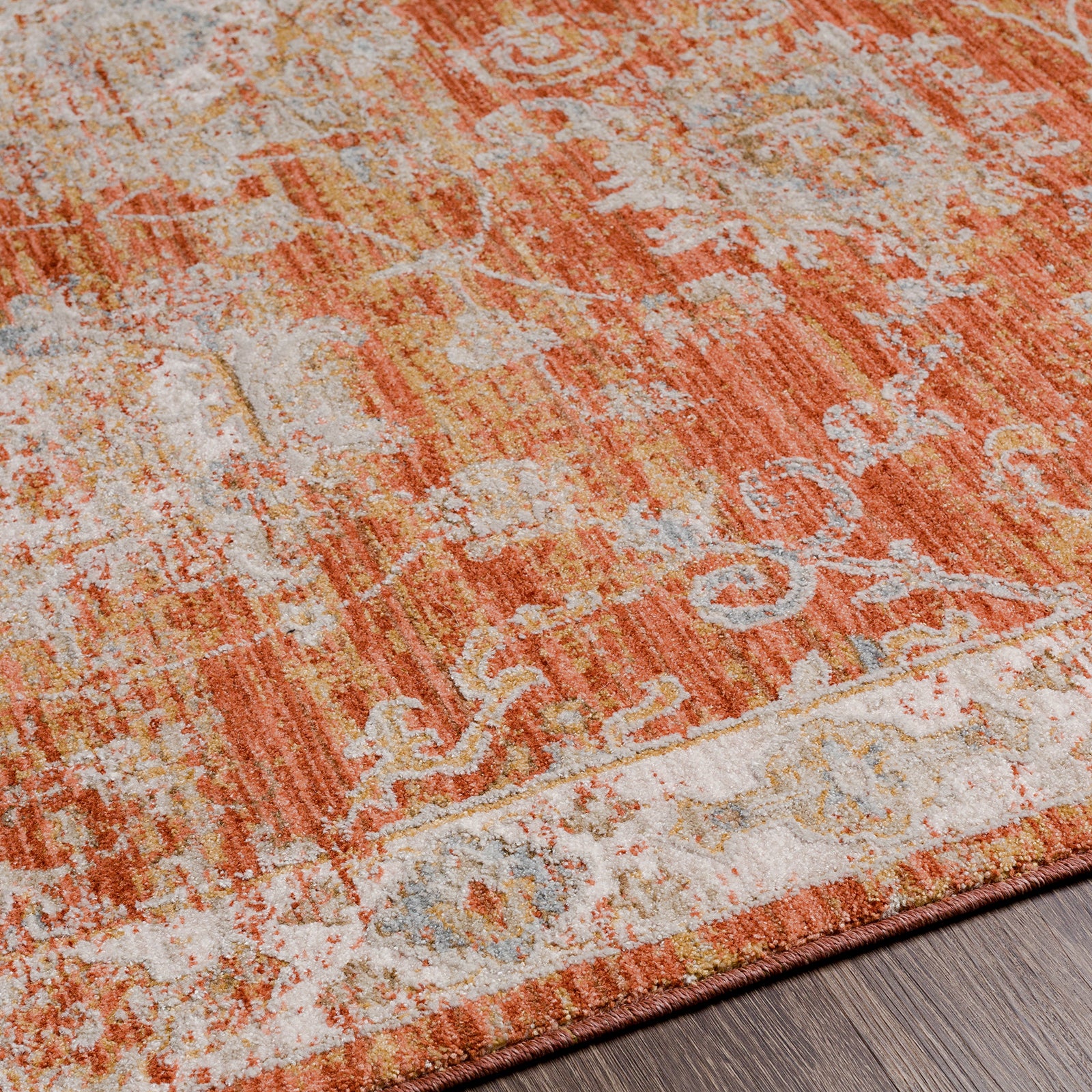 Avant Garde Vintage Traditional Orange & Rust Polyester & Polypropylene Rug 152x225cm - texture detail