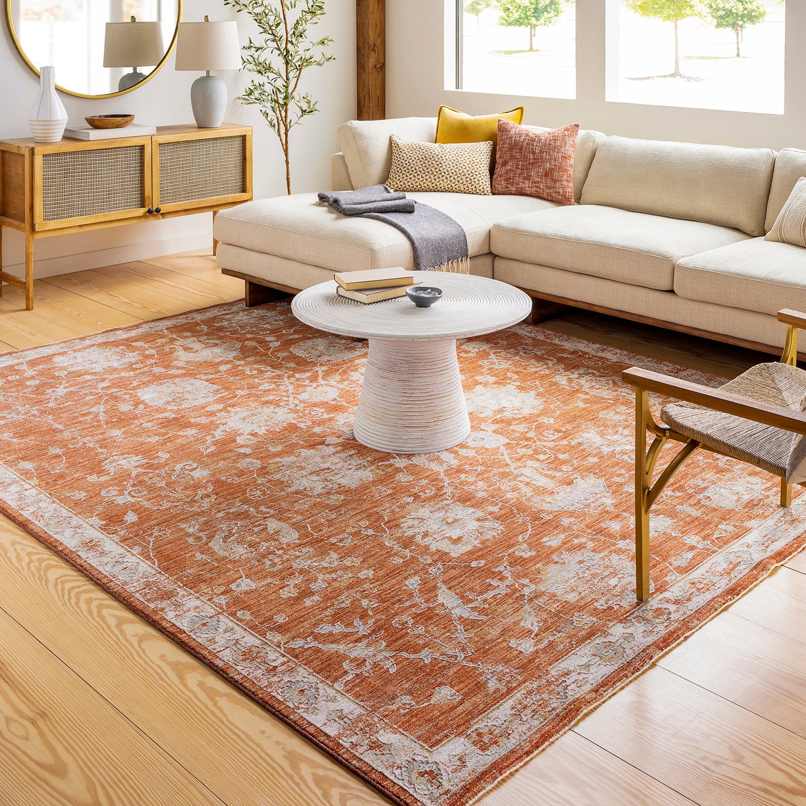 Avant Garde Vintage Traditional Orange & Rust Polyester & Polypropylene Rug 152x225cm - second room setting