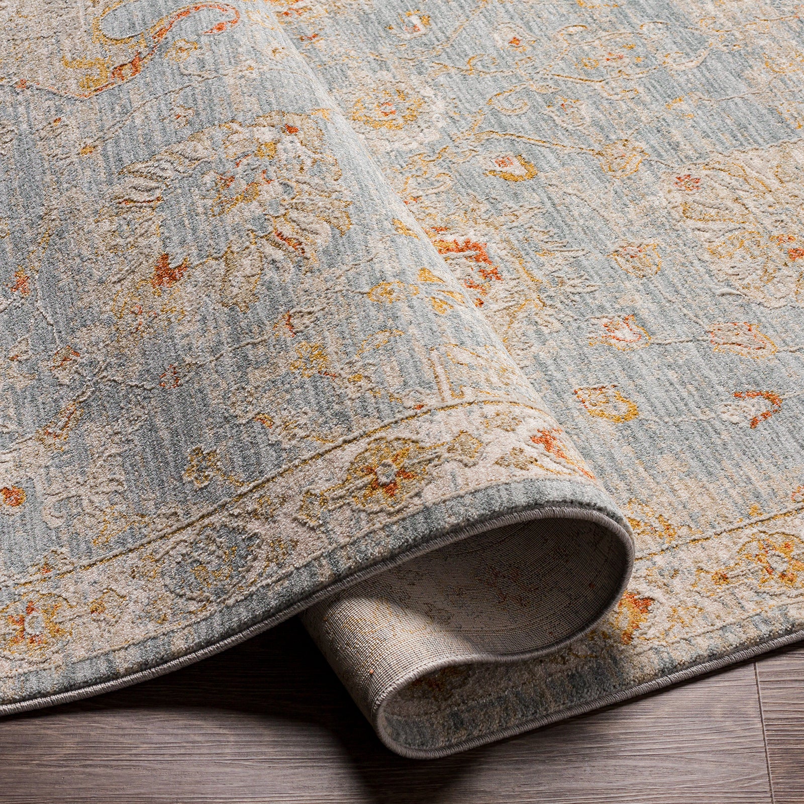 Avant Garde Vintage Traditional Blue & Denim Polyester & Polypropylene Rug 200x290cm - folded detail