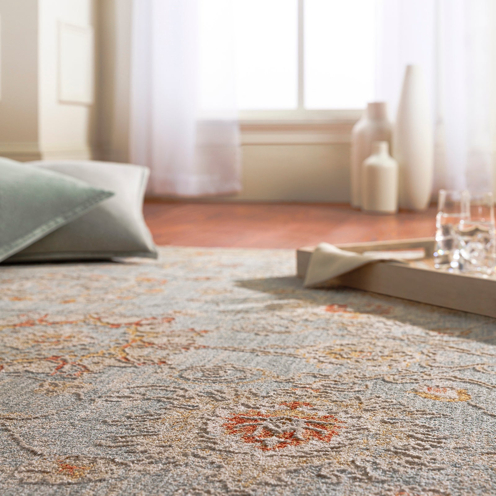 Avant Garde Vintage Traditional Blue & Denim Polyester & Polypropylene Rug 152x225cm - styled detail