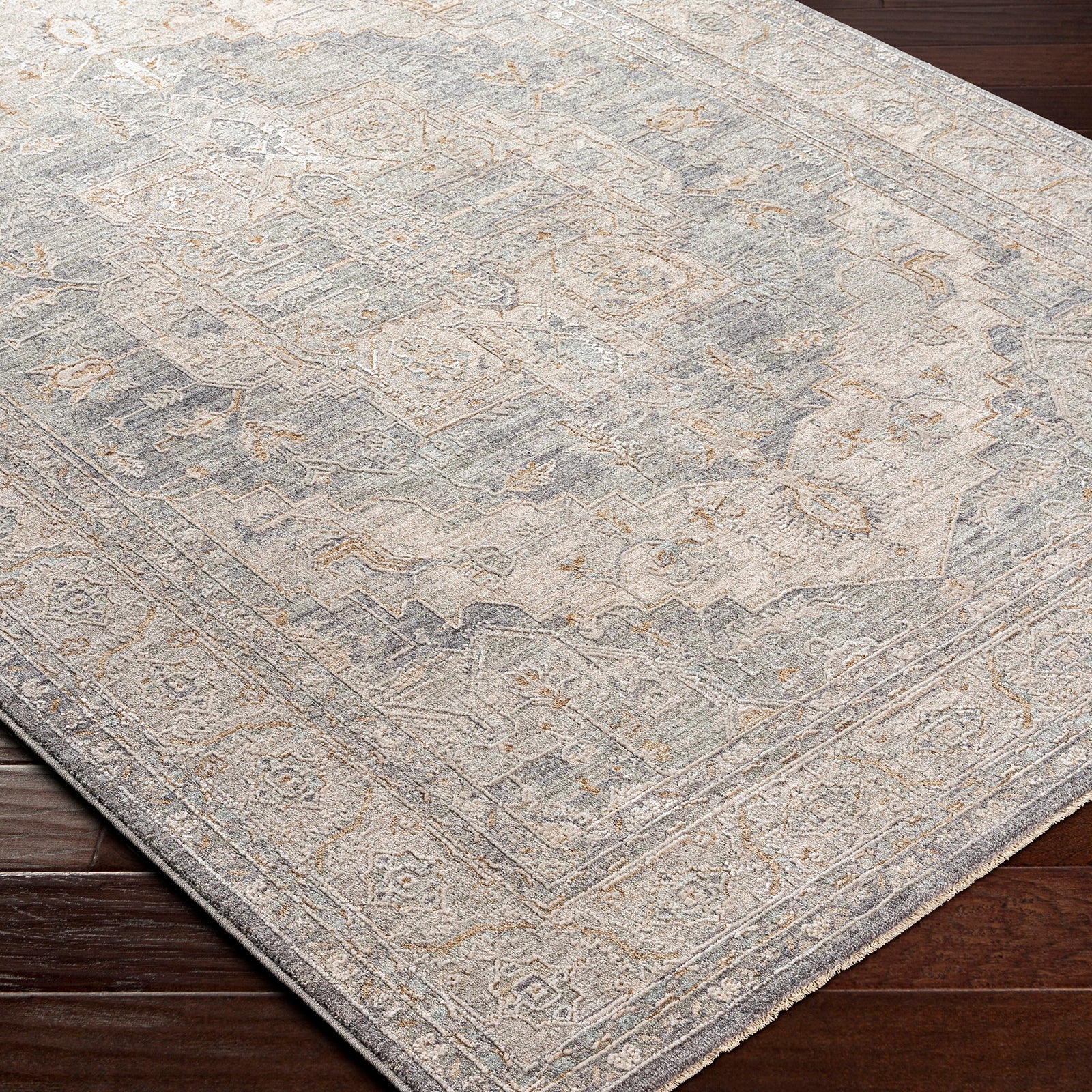 Avant Garde Vintage Traditional Grey & Denim Polyester & Polypropylene Rug 200x290cm - corner detail