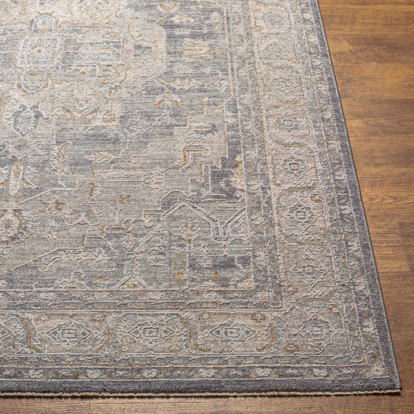 Avant Garde Vintage Traditional Grey & Denim Polyester & Polypropylene Rug 152x225cm - front view