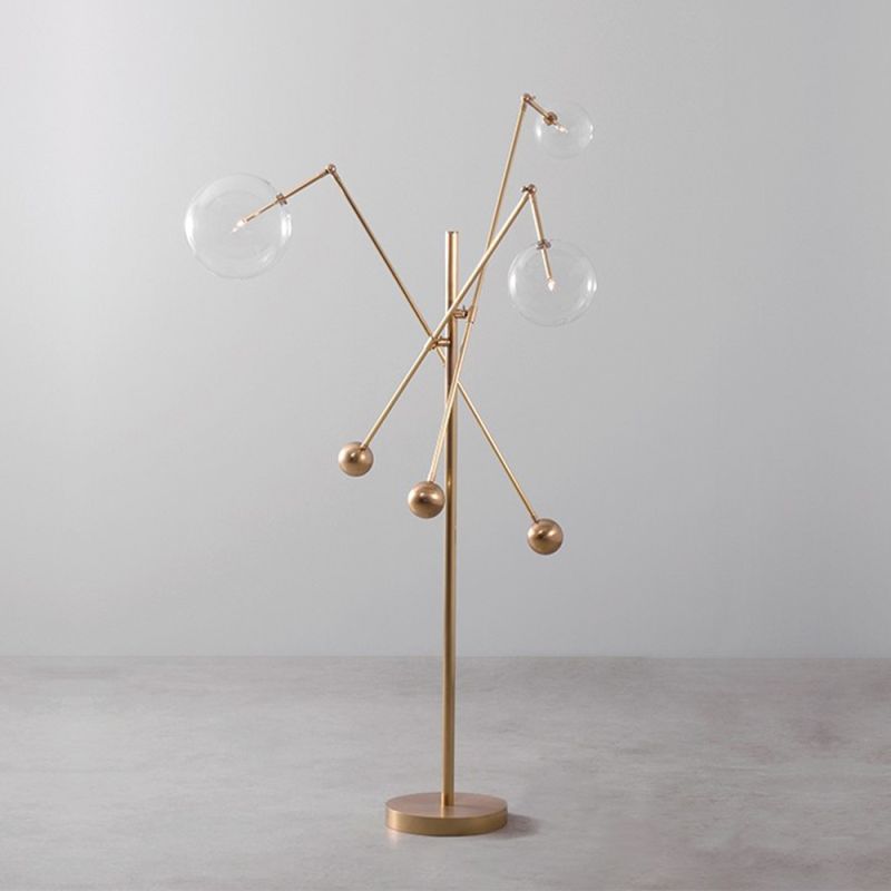 Schwung Milan 3 Arms Burnished Brass Transparent Globe Floor Lamp