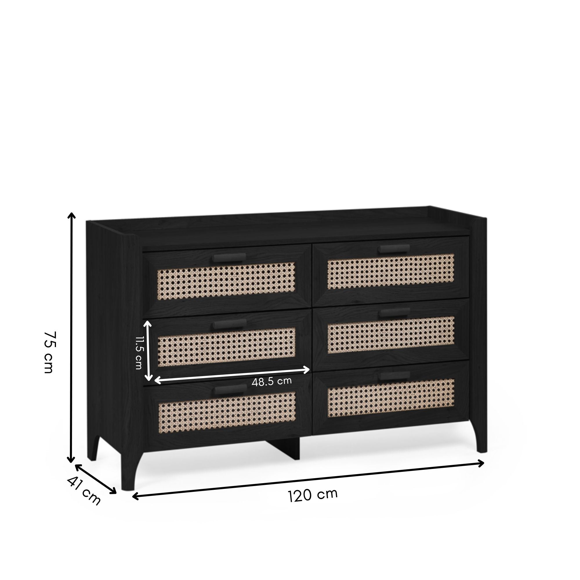 Asbury Wood Chest of Drawers | 6 Drawers - Black Ash