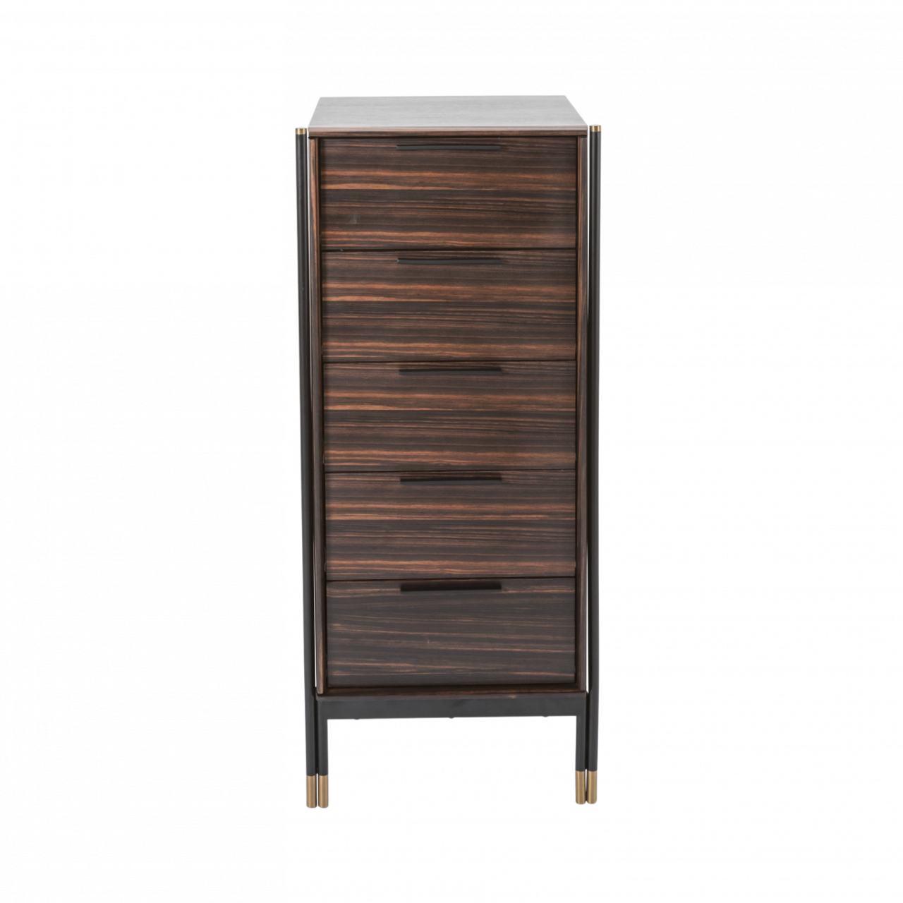 Bali Ebony Brown Wood & Gold Chest of Drawers Tallboy
