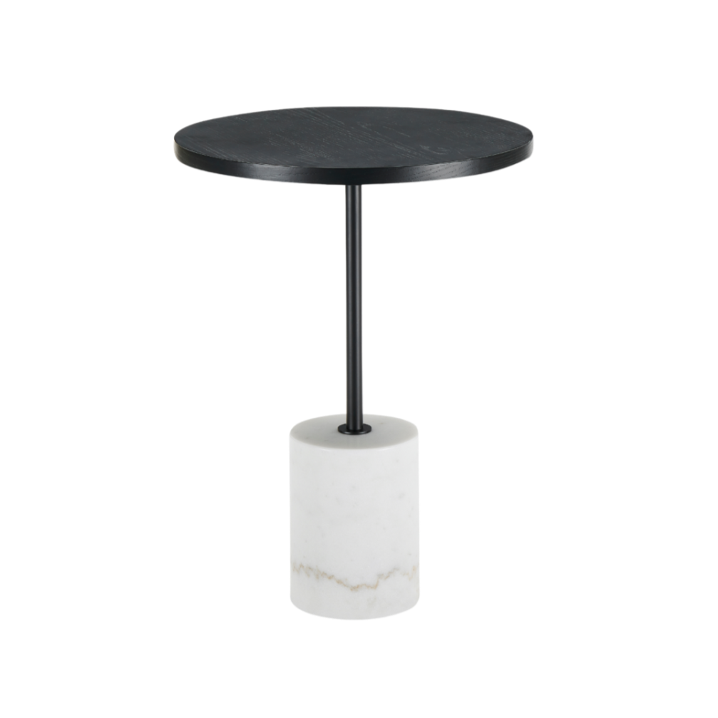 Basil White Marble & Black Round Side Table