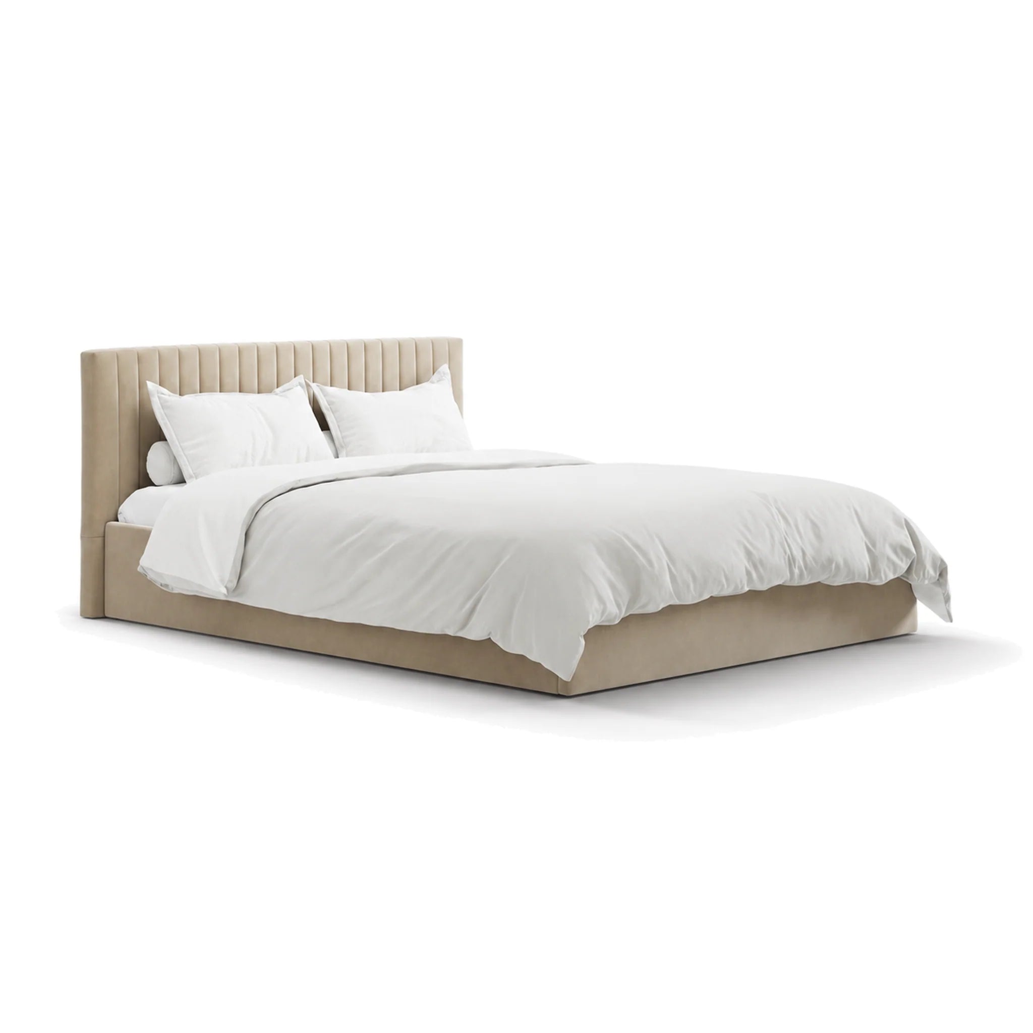 Berlin Beige Velvet Ottoman Double Bed