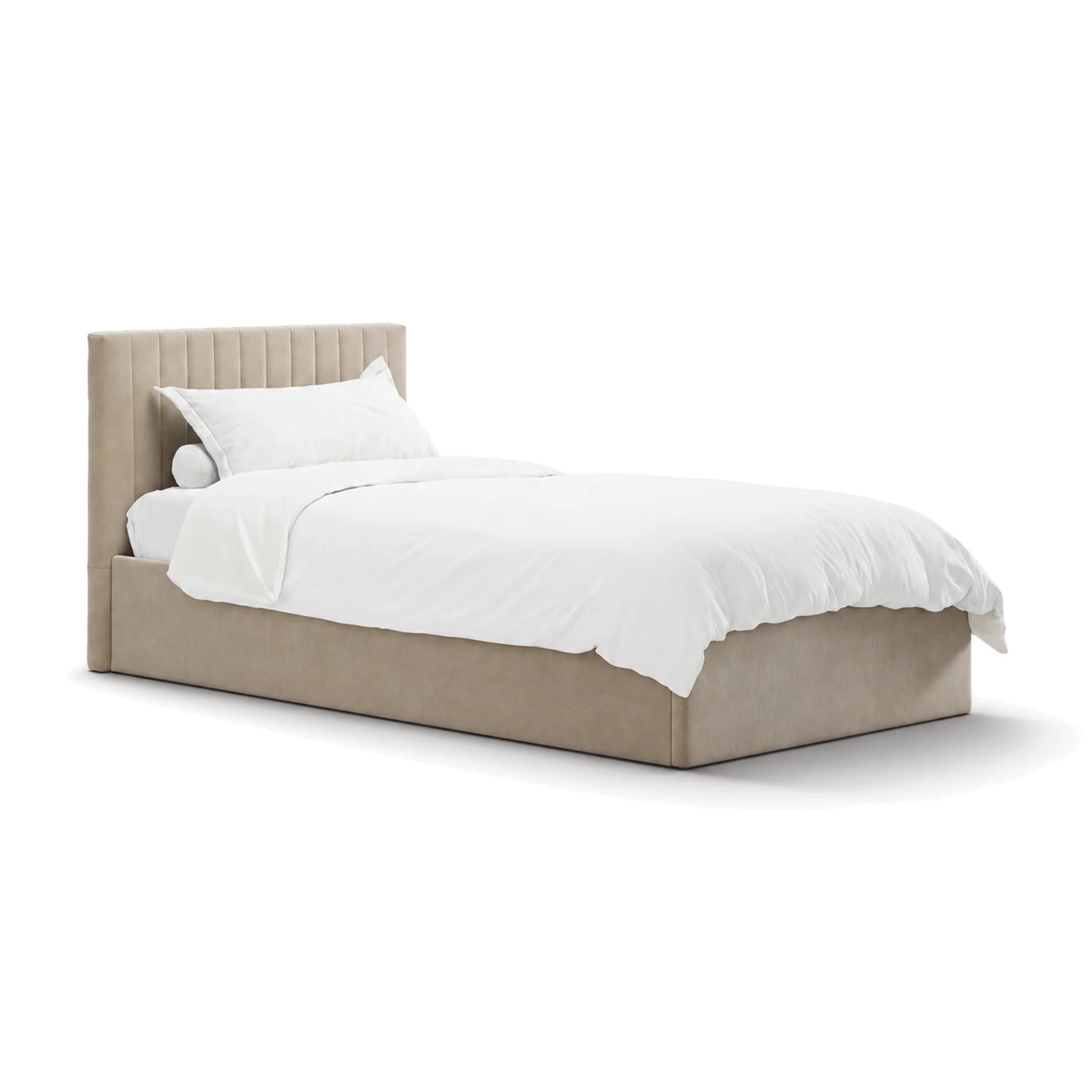 Berlin Beige Velvet Ottoman Single Bed