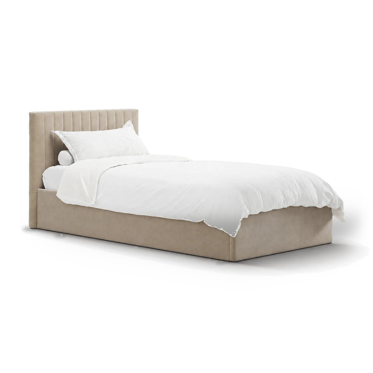 Berlin Beige Velvet Ottoman Single Bed