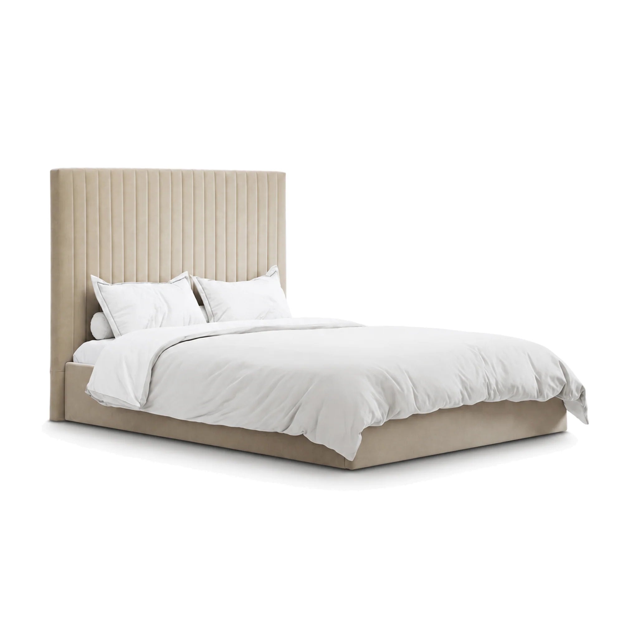 Berlin Beige Velvet Tall Ottoman Double Bed