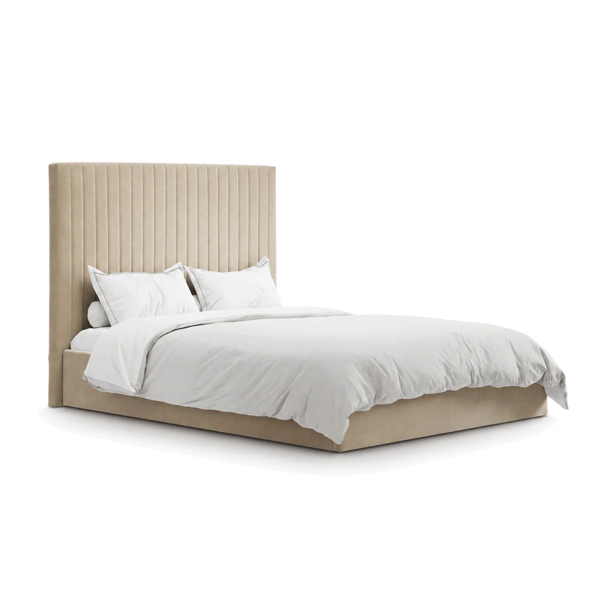 Berlin Beige Velvet Tall Ottoman King Size Bed