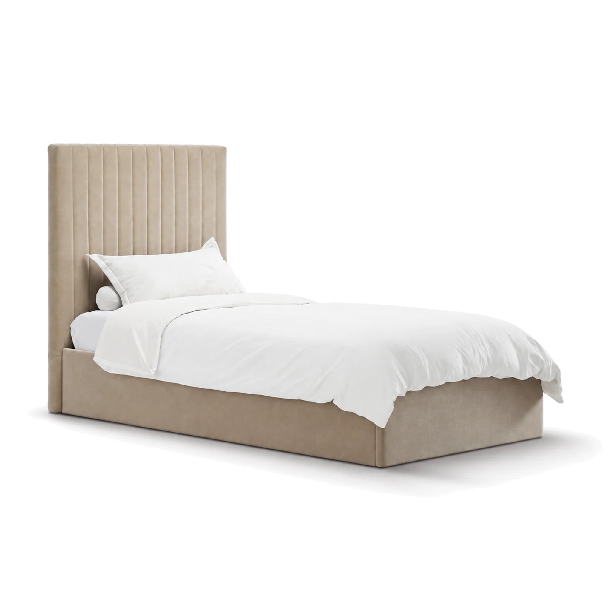 Berlin Beige Velvet Tall Ottoman Single Bed
