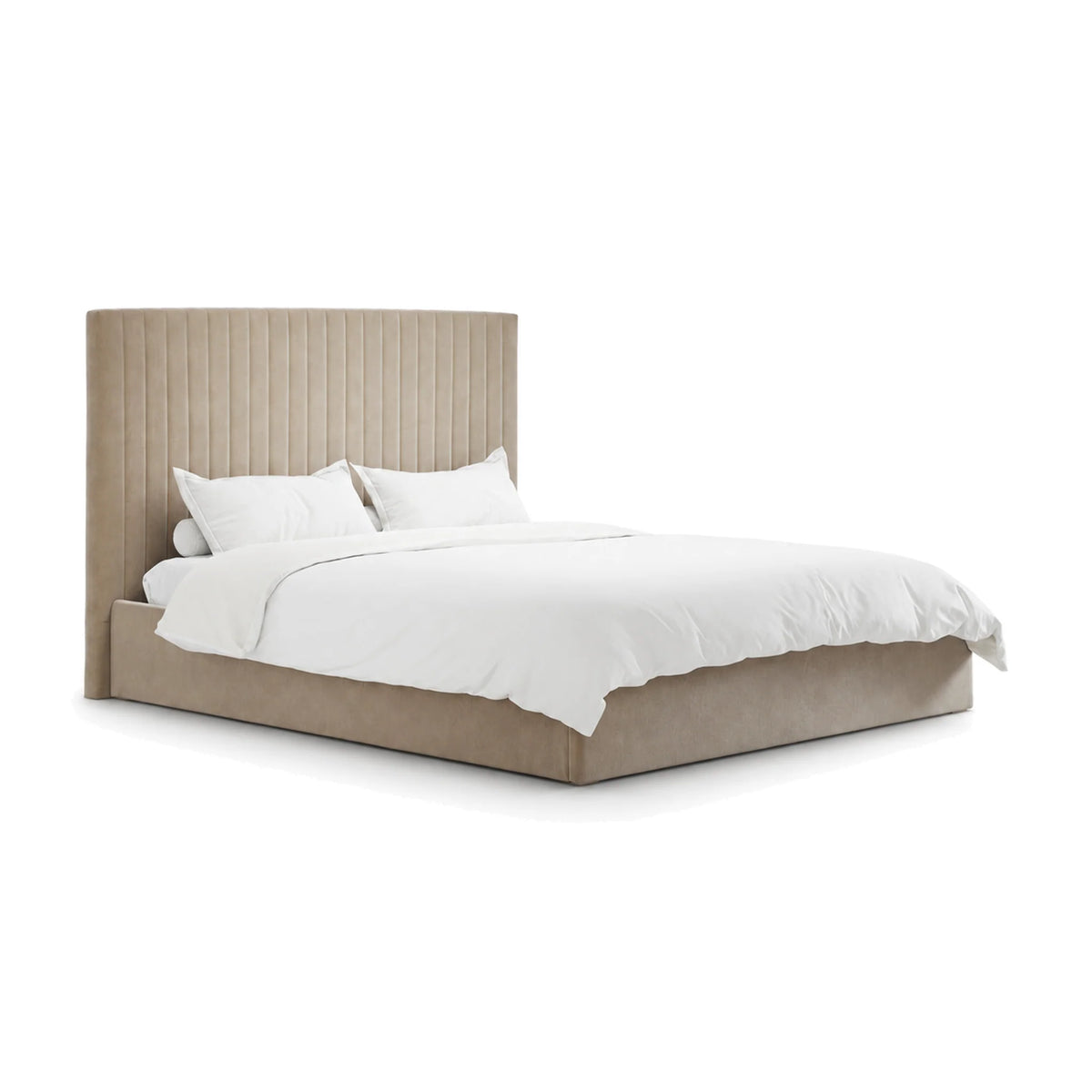 Berlin Beige Velvet Tall Ottoman Super King Size Bed