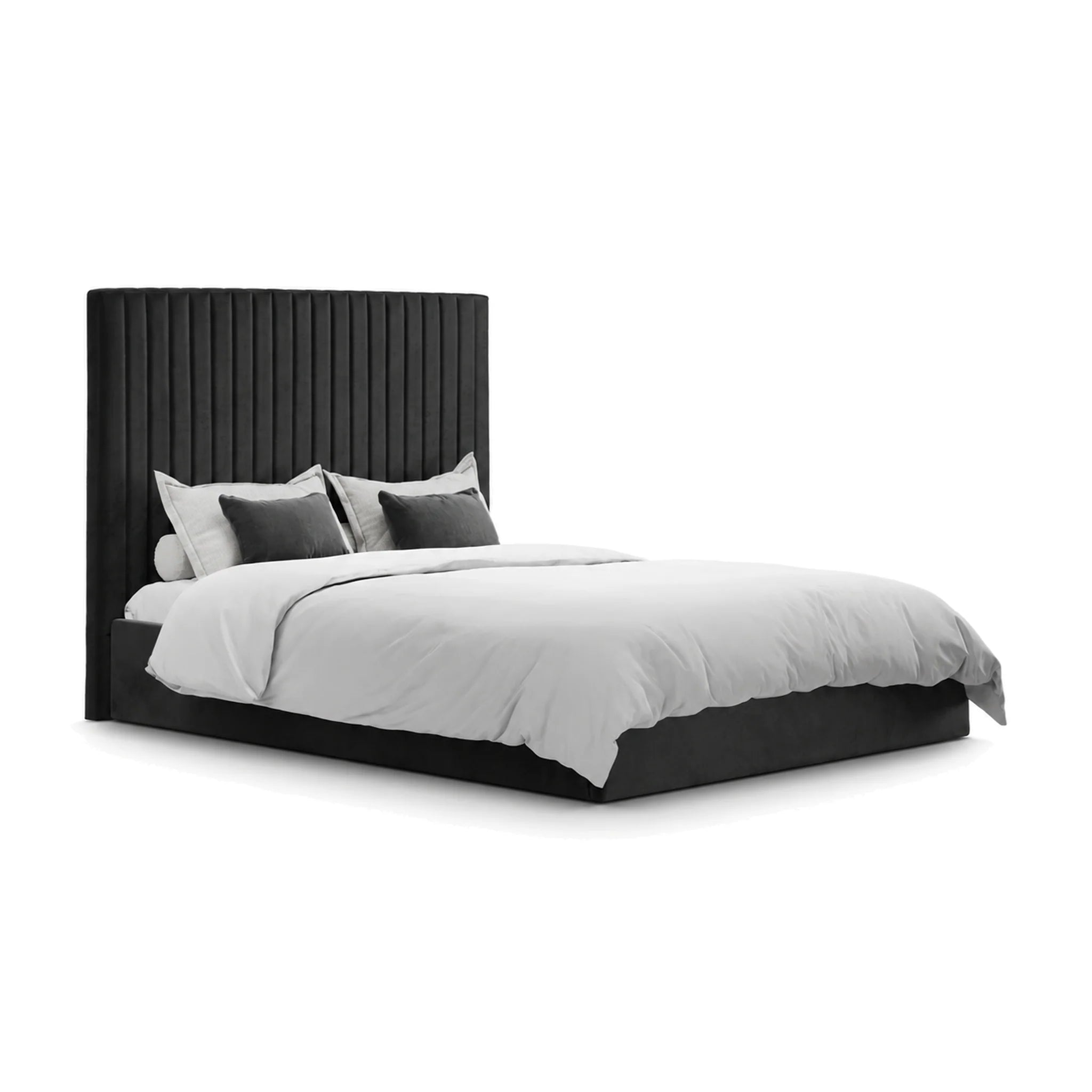 Berlin Black Velvet Tall Ottoman Double Bed
