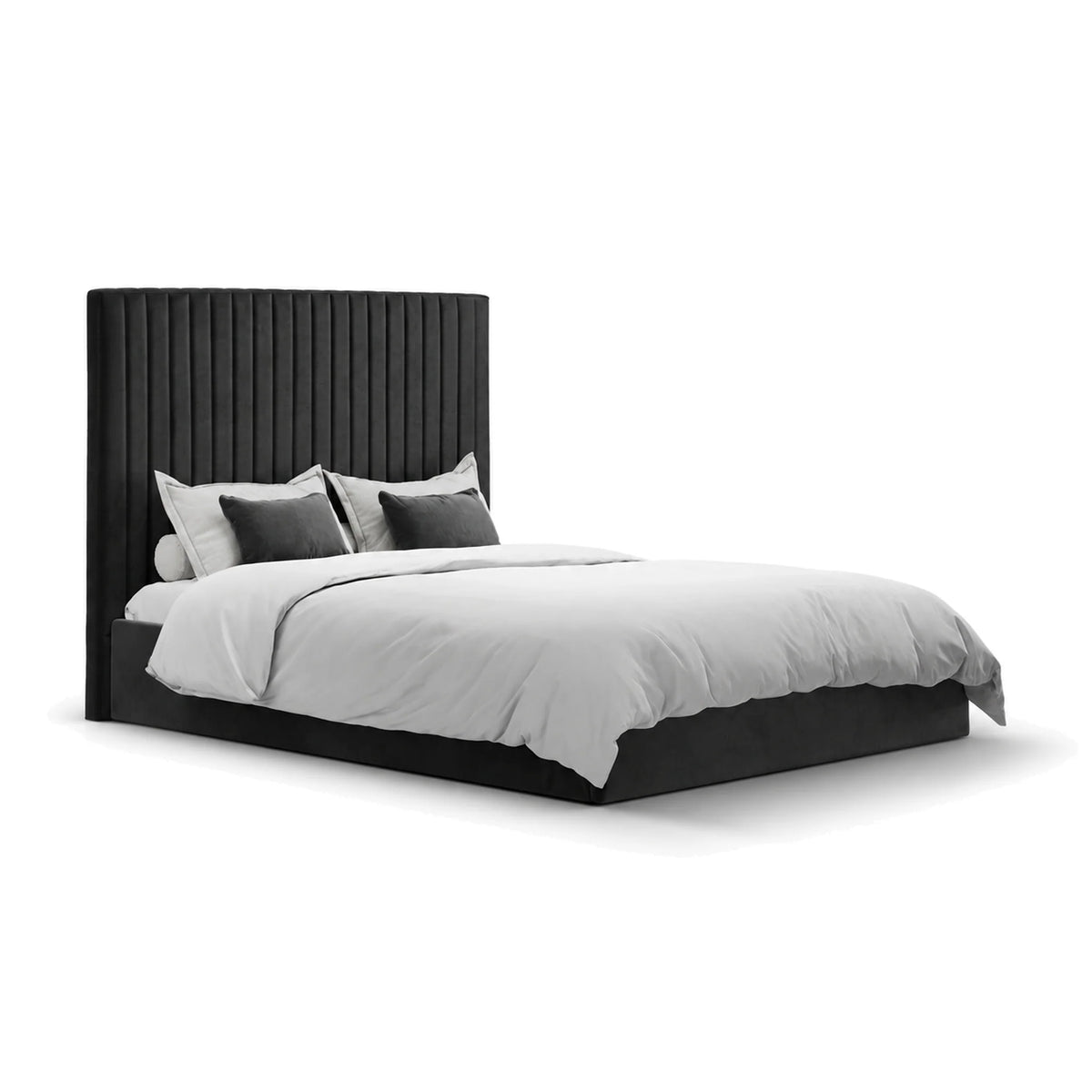 Berlin Black Velvet Tall Ottoman King Size Bed