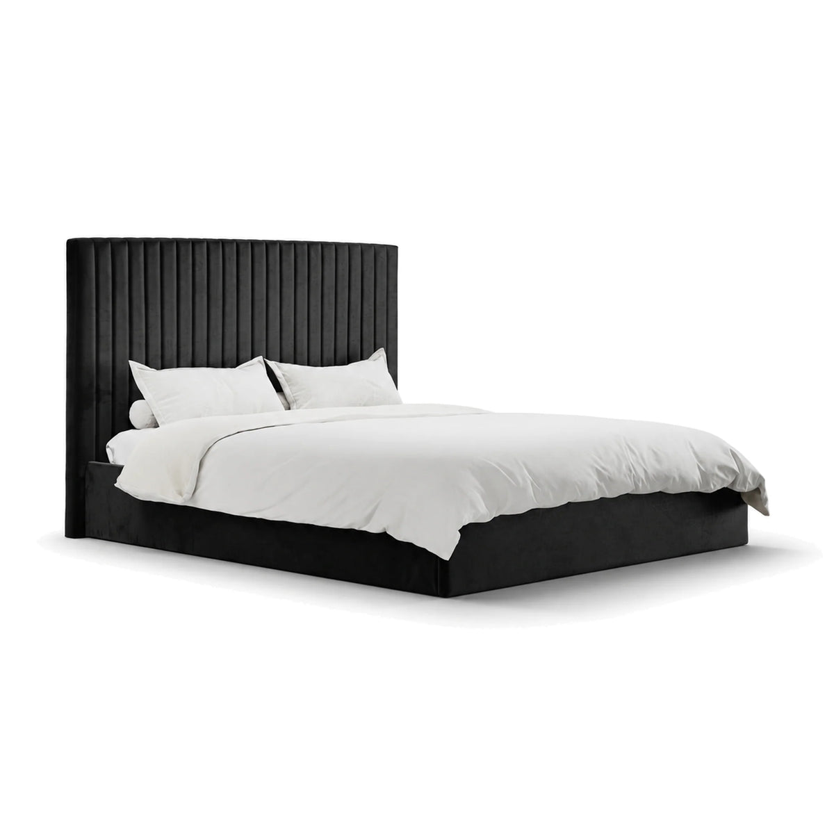 Berlin Black Velvet Tall Ottoman Super King Size Bed