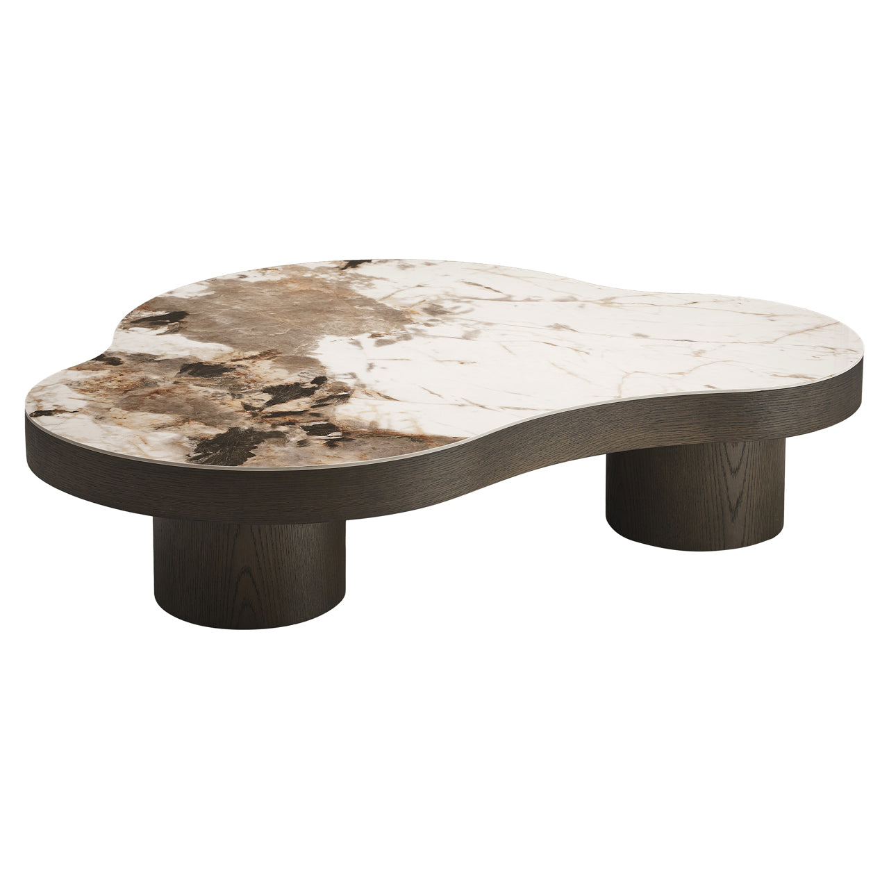 Richmond Interiors Langford Brown Oak Wood & Ceramic Top Abstract Coffee Table