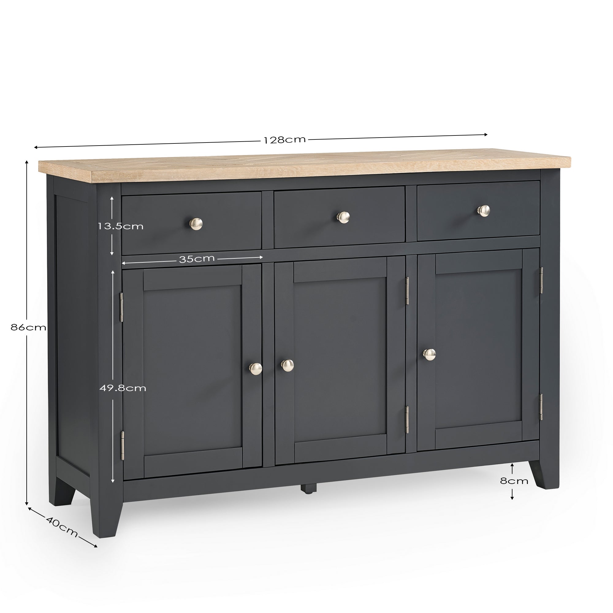 Sanderson Solid Oak Wood Dark Grey Sideboard
