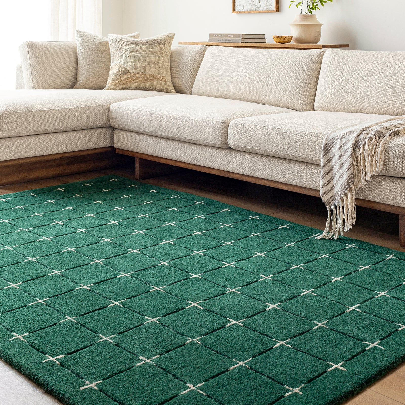Brook Modern Wool Modern Green & Dark Green Rug 152x229cm - room setting