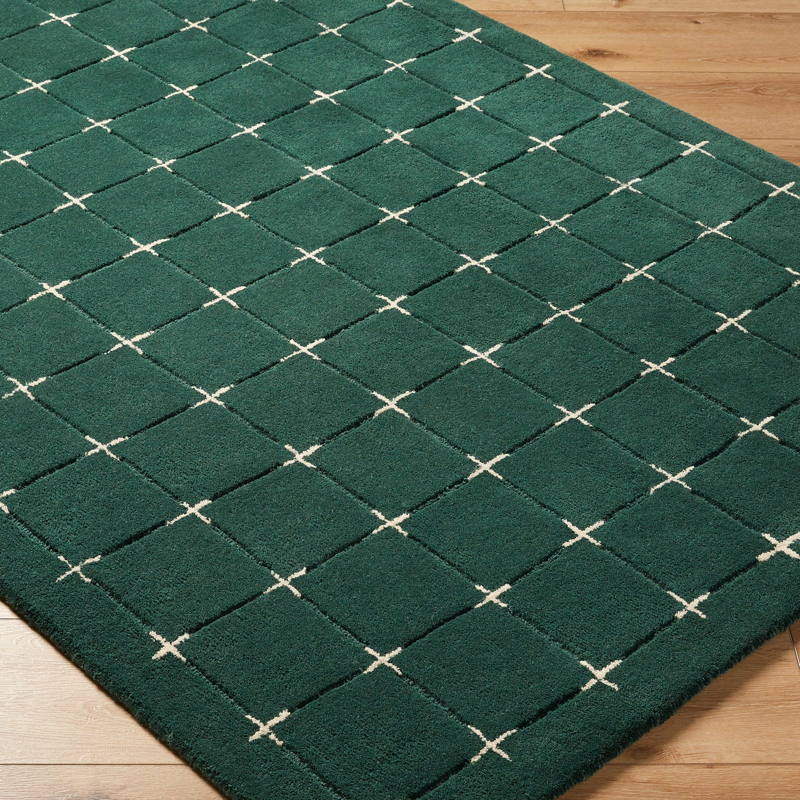Brook Modern Wool Modern Green & Dark Green Rug 152x229cm - corner detail