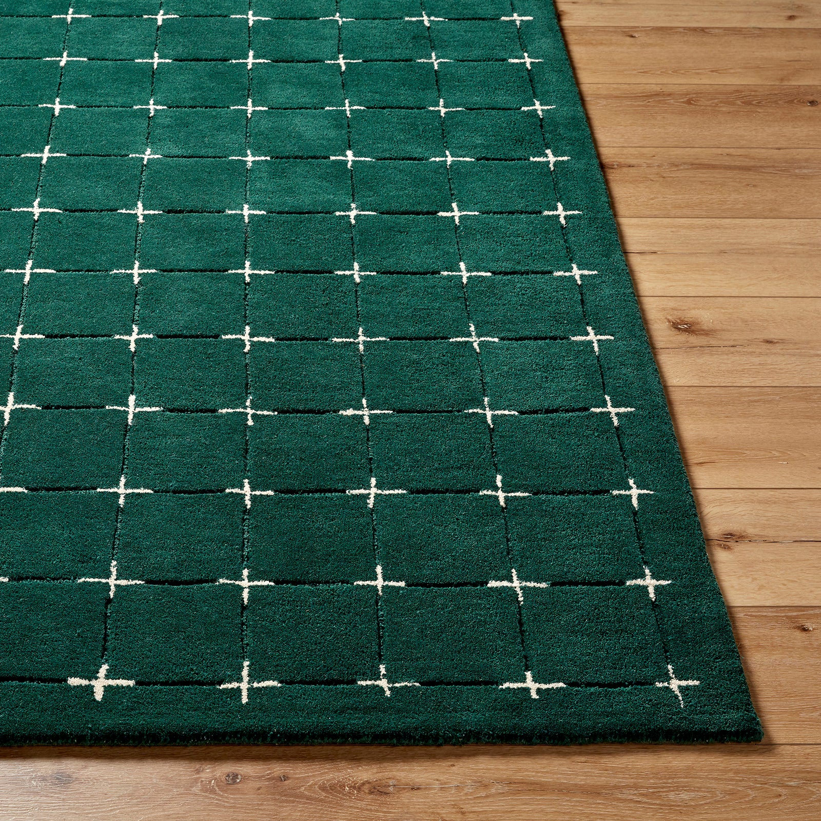Brook Modern Wool Modern Green & Dark Green Rug 152x229cm - reverse roll detail