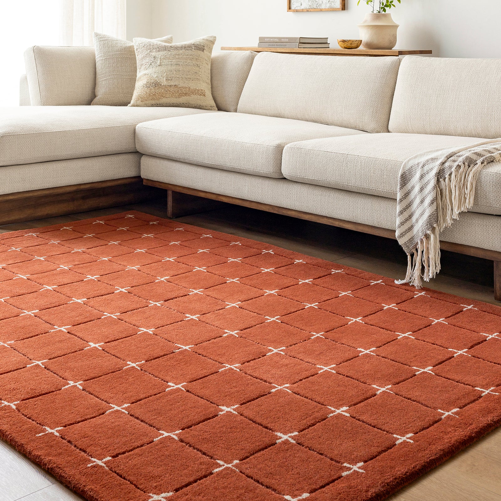 Brook Modern Wool Modern Terracotta & Rust Rug 152x229cm - room setting