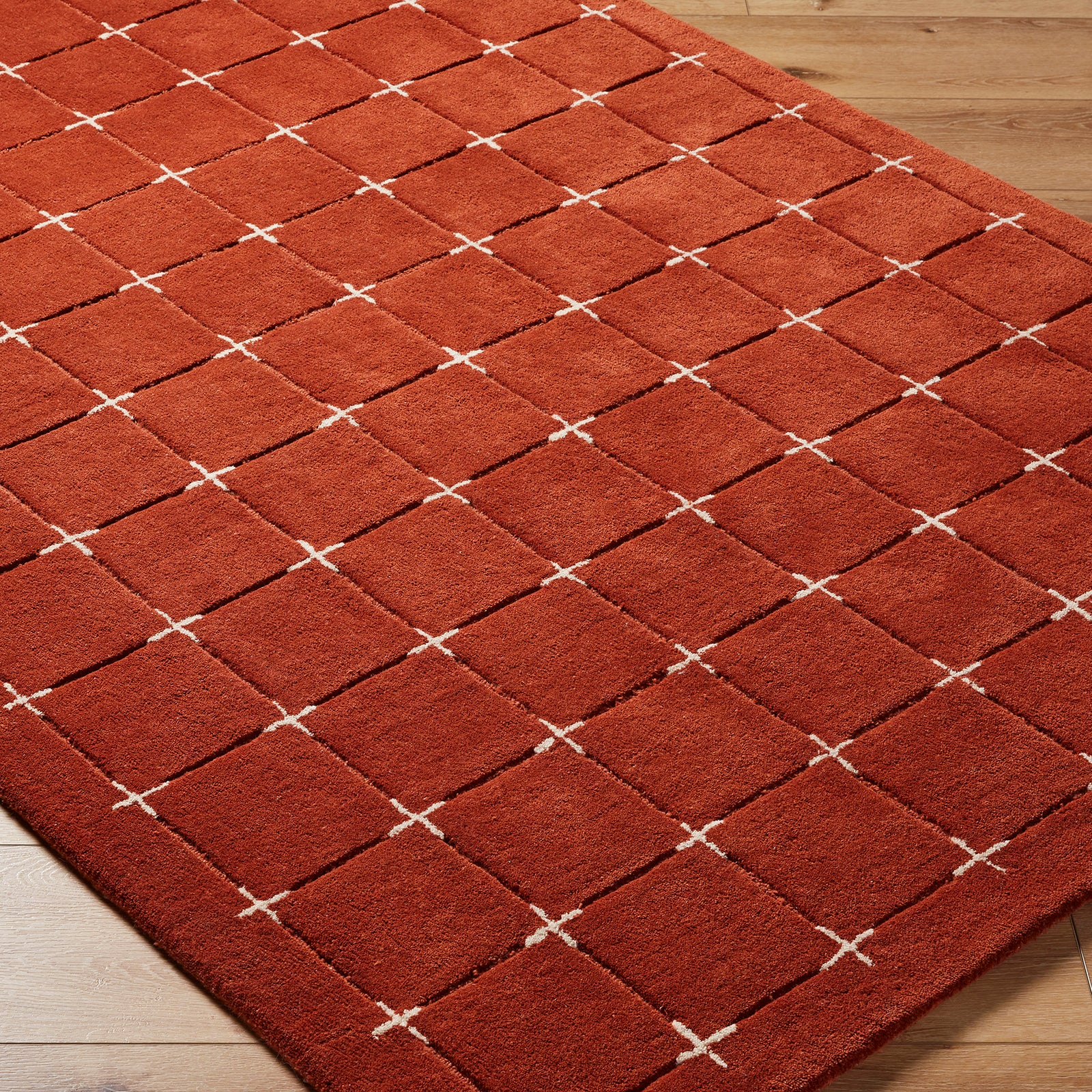 Brook Modern Wool Modern Terracotta & Rust Rug 152x229cm - corner detail