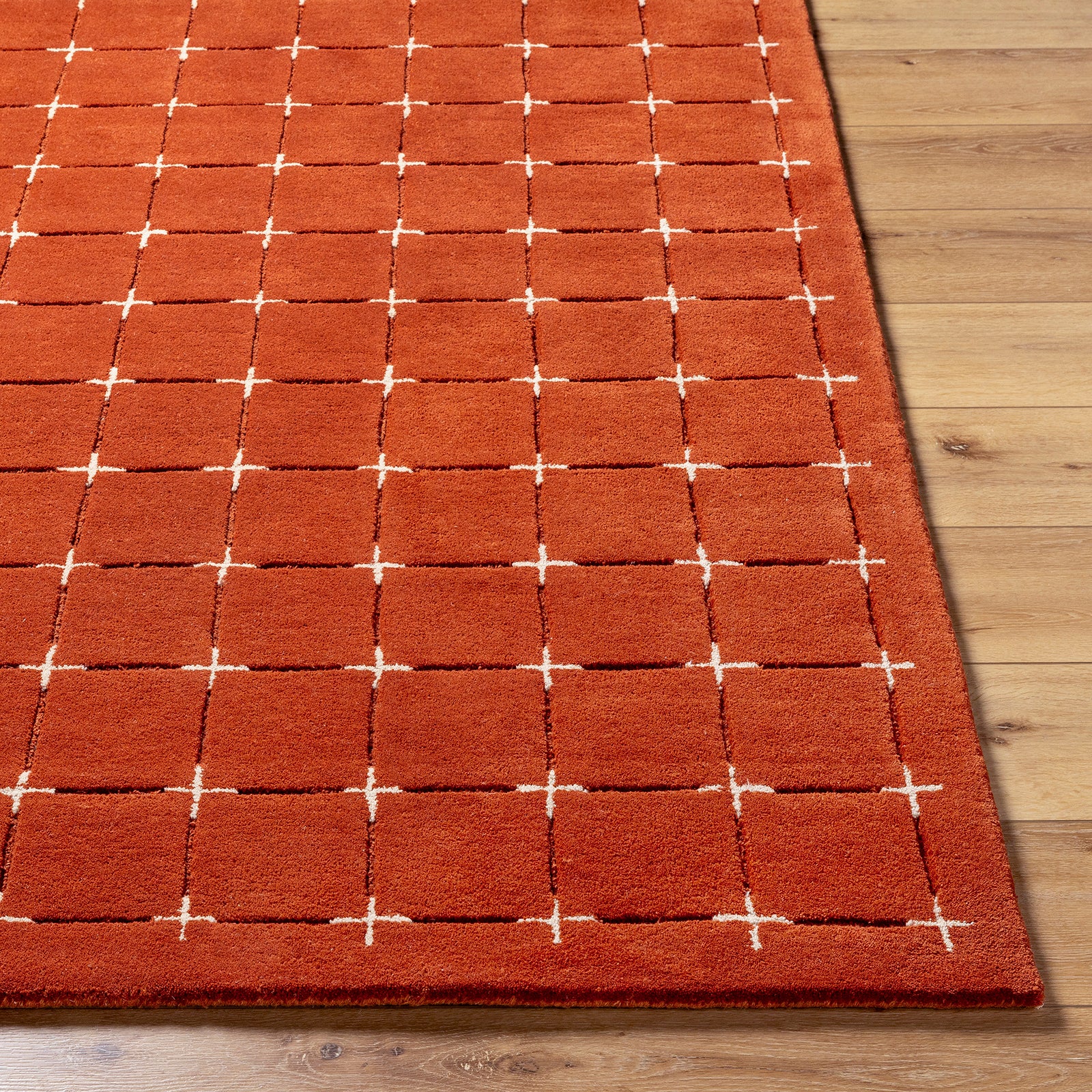 Brook Modern Wool Modern Terracotta & Rust Rug 152x229cm - reverse roll detail