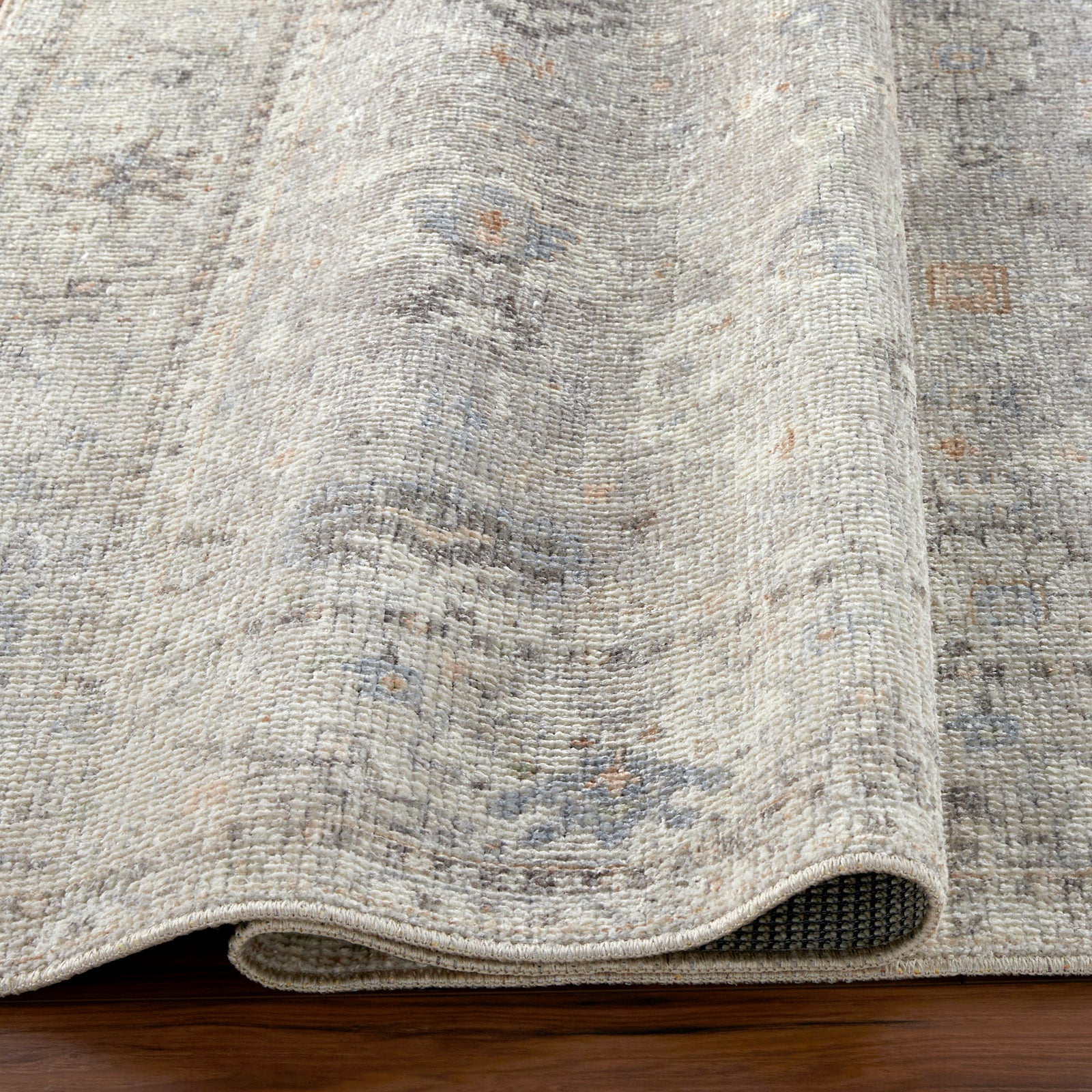 Davina Becki Owens Vintage Traditional Vintage Boho Grey & Medium Grey Polyester Rug 120x170cm - folded detail