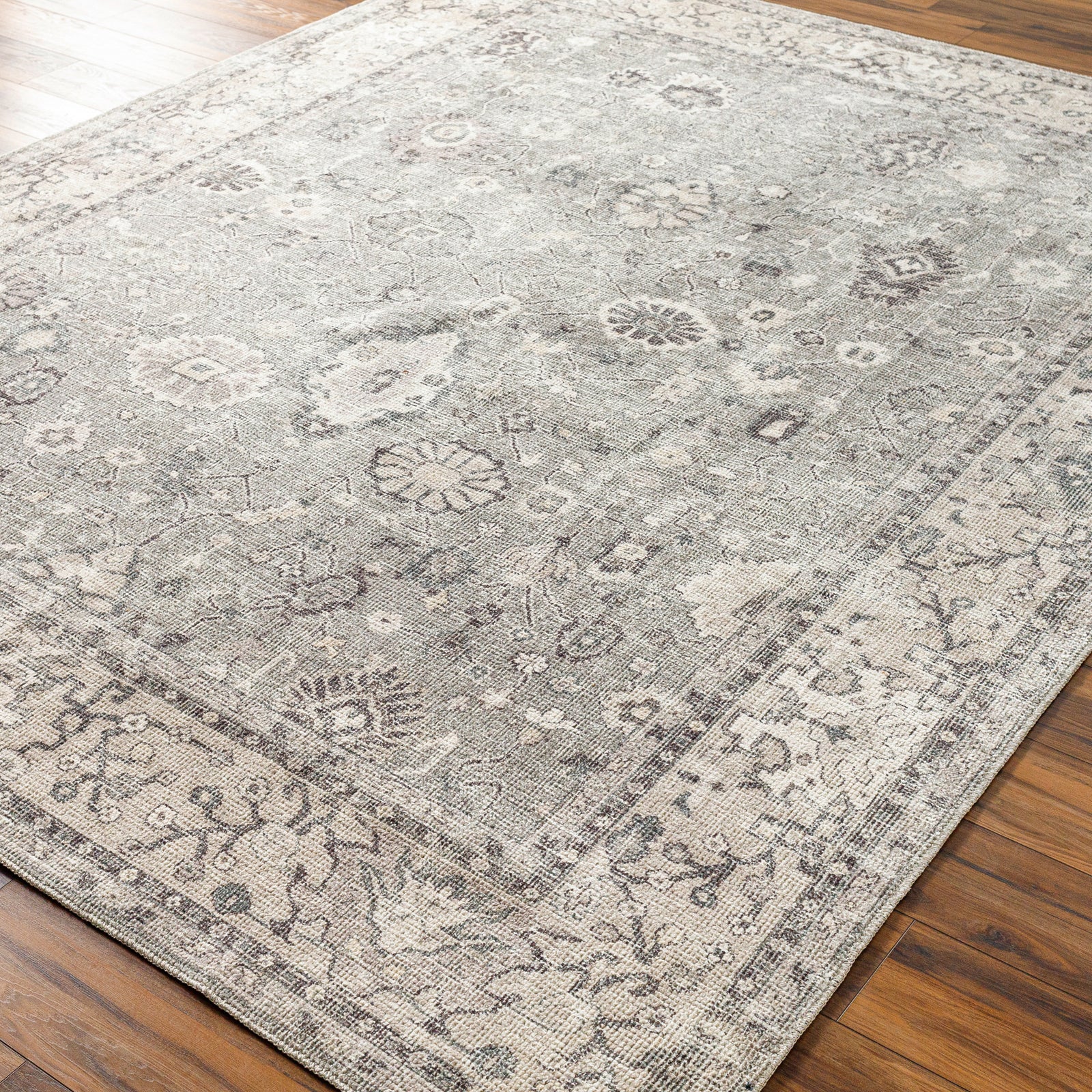 Davina Becki Owens Vintage Traditional Vintage Boho Brown & Medium Grey & Taupe Polyester Rug 160x213cm - corner detail
