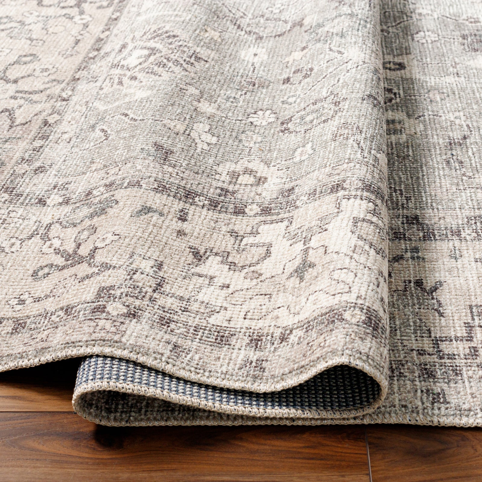 Davina Becki Owens Vintage Traditional Vintage Boho Brown & Medium Grey & Taupe Polyester Rug 120x170cm - folded detail
