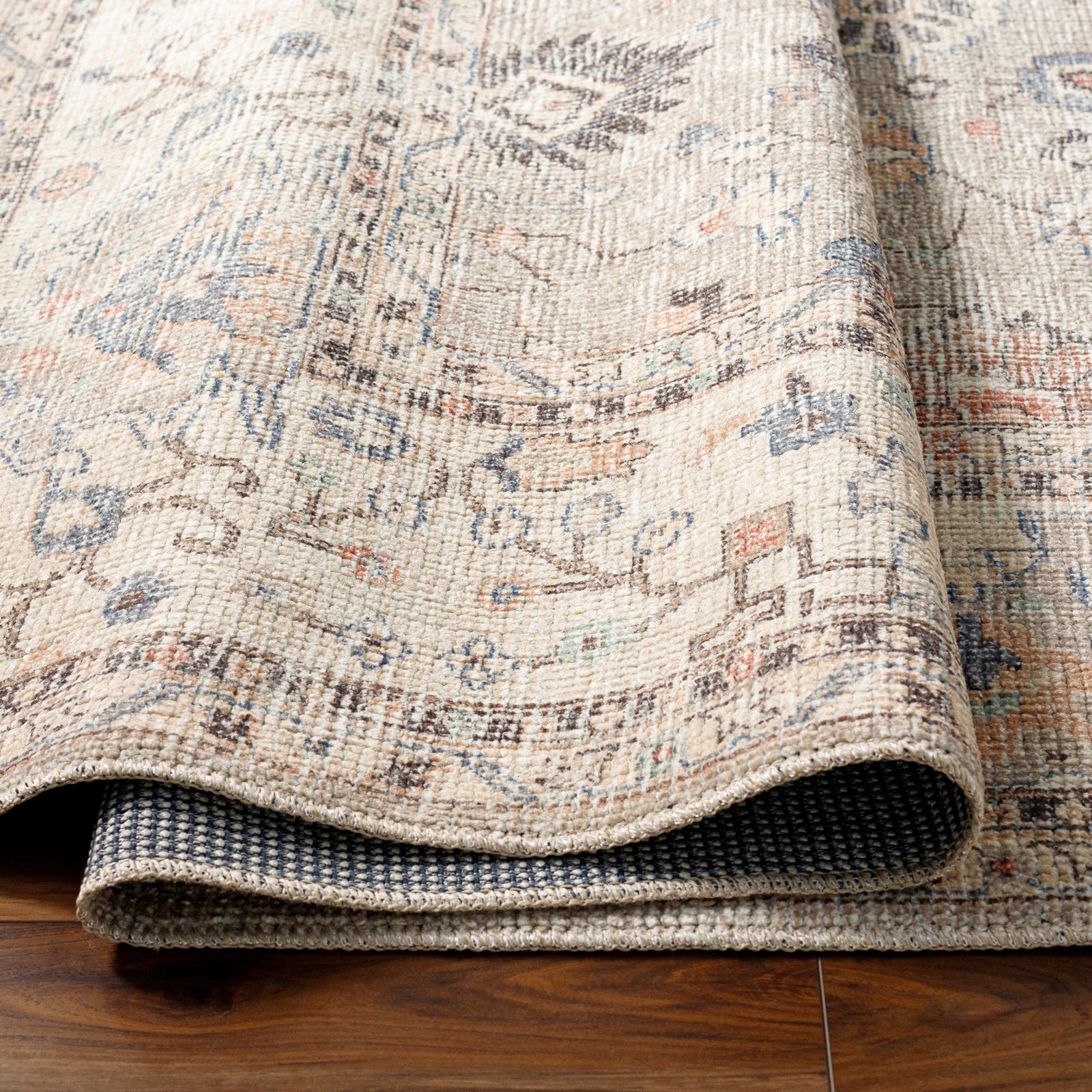 Davina Becki Owens Vintage Traditional Vintage Boho Brown & Medium Grey & Light Beige Polyester Rug 160x213cm - folded detail