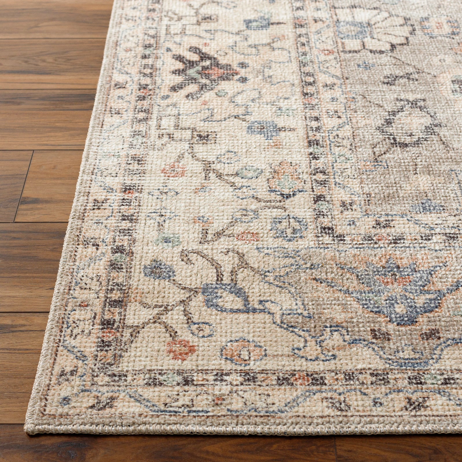 Davina Becki Owens Vintage Traditional Vintage Boho Brown & Medium Grey & Light Beige Polyester Rug 120x170cm - reverse roll detail