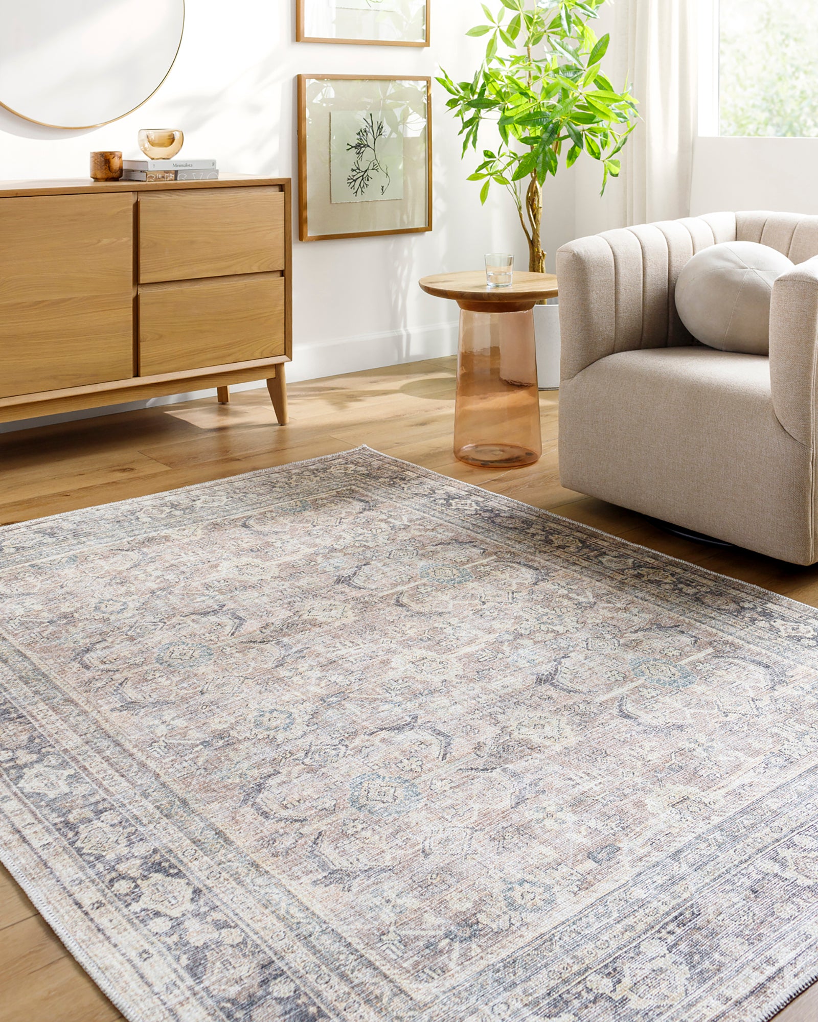 Darling Becki Owens Traditional Washable Grey & Brown Polyester Rug 160x213cm - room setting