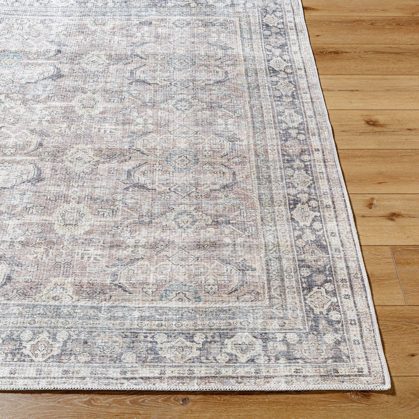 Darling Becki Owens Traditional Washable Grey & Brown Polyester Rug 160x213cm - reverse roll detail
