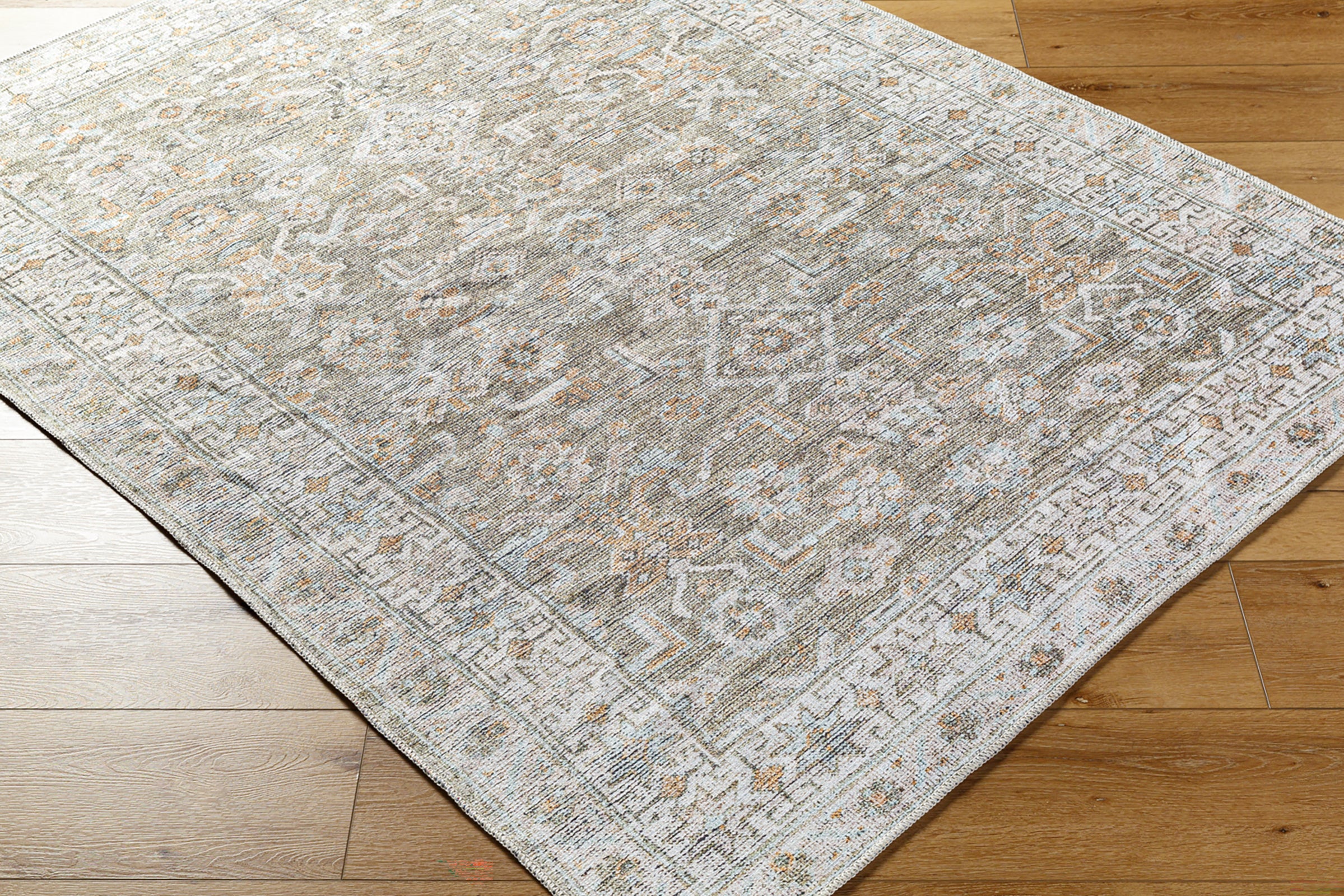 Darling Becki Owens Traditional Washable Grey & Medium Brown & Light Sage Polyester Rug 160x213cm - corner detail