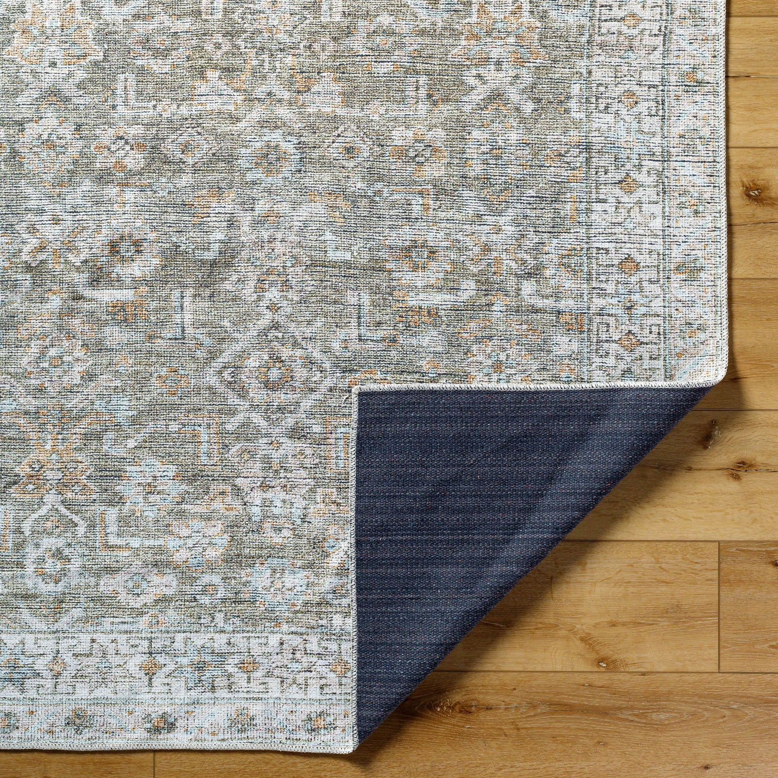 Darling Becki Owens Traditional Washable Grey & Medium Brown & Light Sage Polyester Rug 160x213cm - folded detail