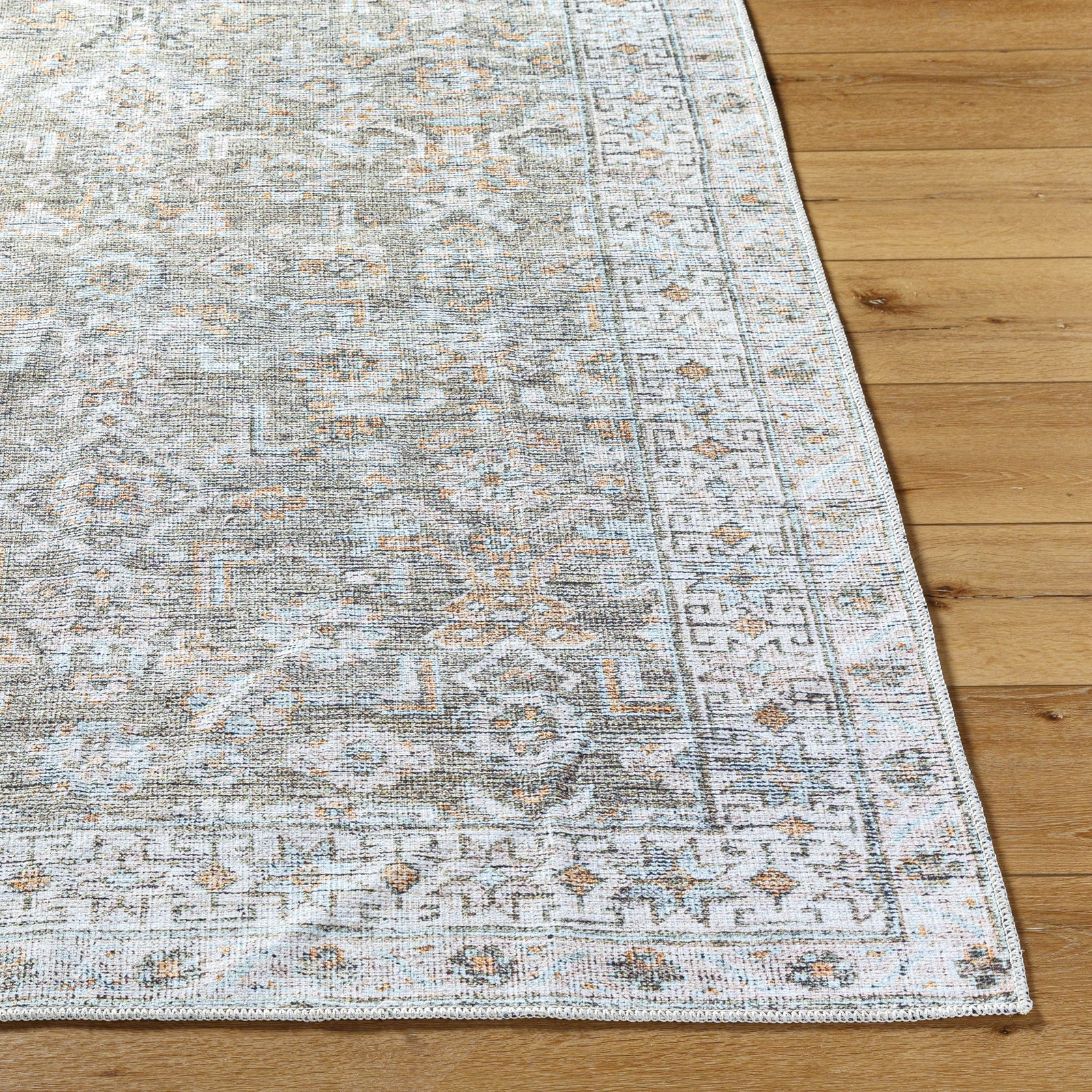 Darling Becki Owens Traditional Washable Grey & Medium Brown & Light Sage Polyester Rug 160x213cm - reverse roll detail