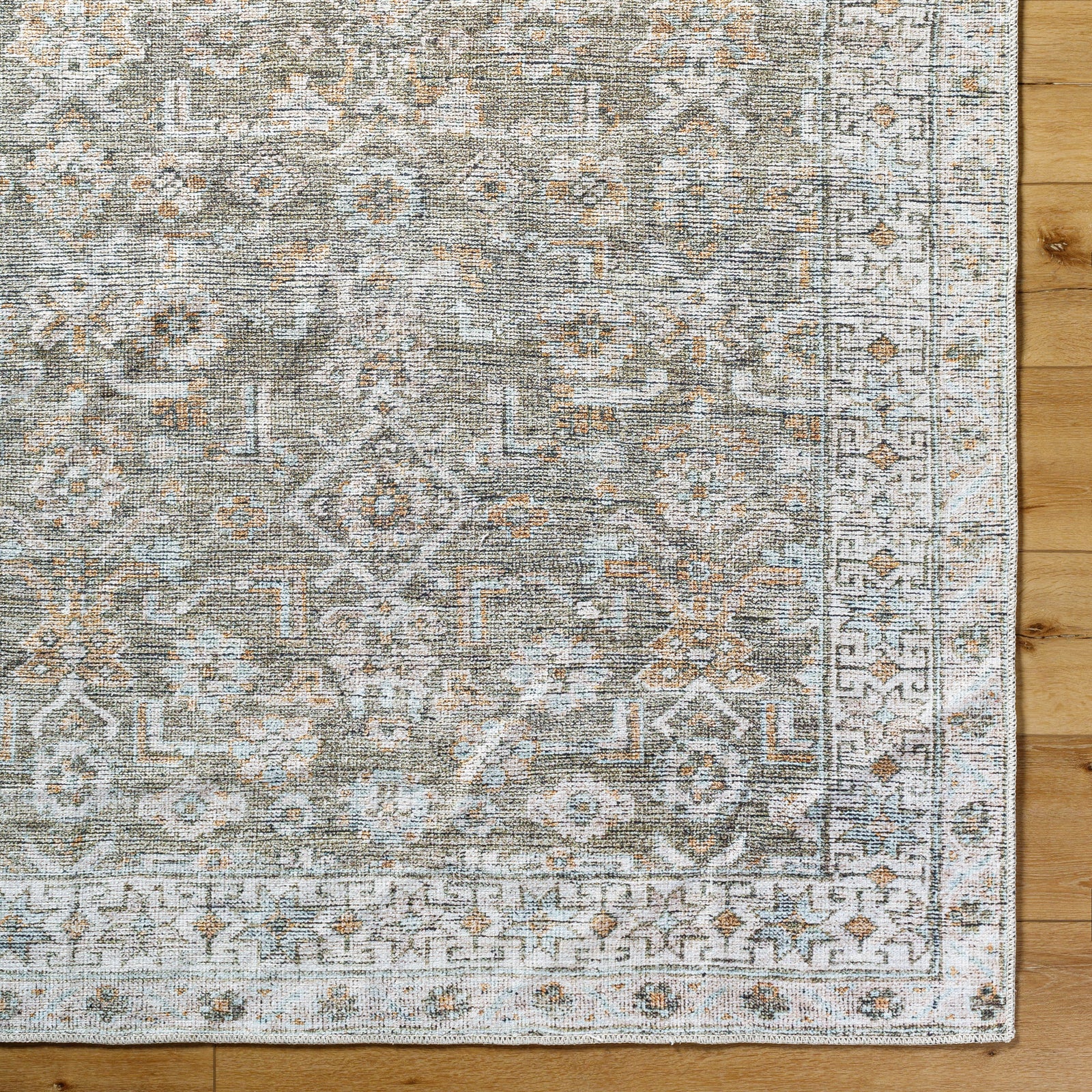 Darling Becki Owens Traditional Washable Grey & Medium Brown & Light Sage Polyester Rug 160x213cm - pile detail