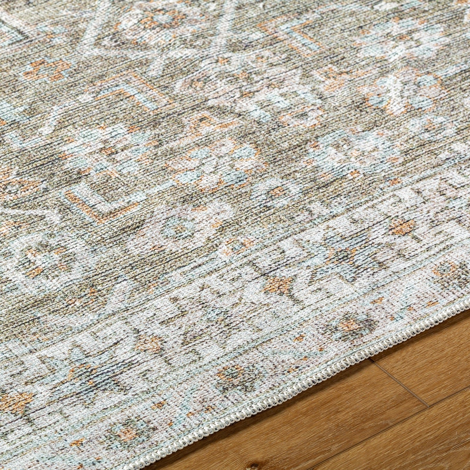 Darling Becki Owens Traditional Washable Grey & Medium Brown & Light Sage Polyester Rug 160x213cm - texture detail