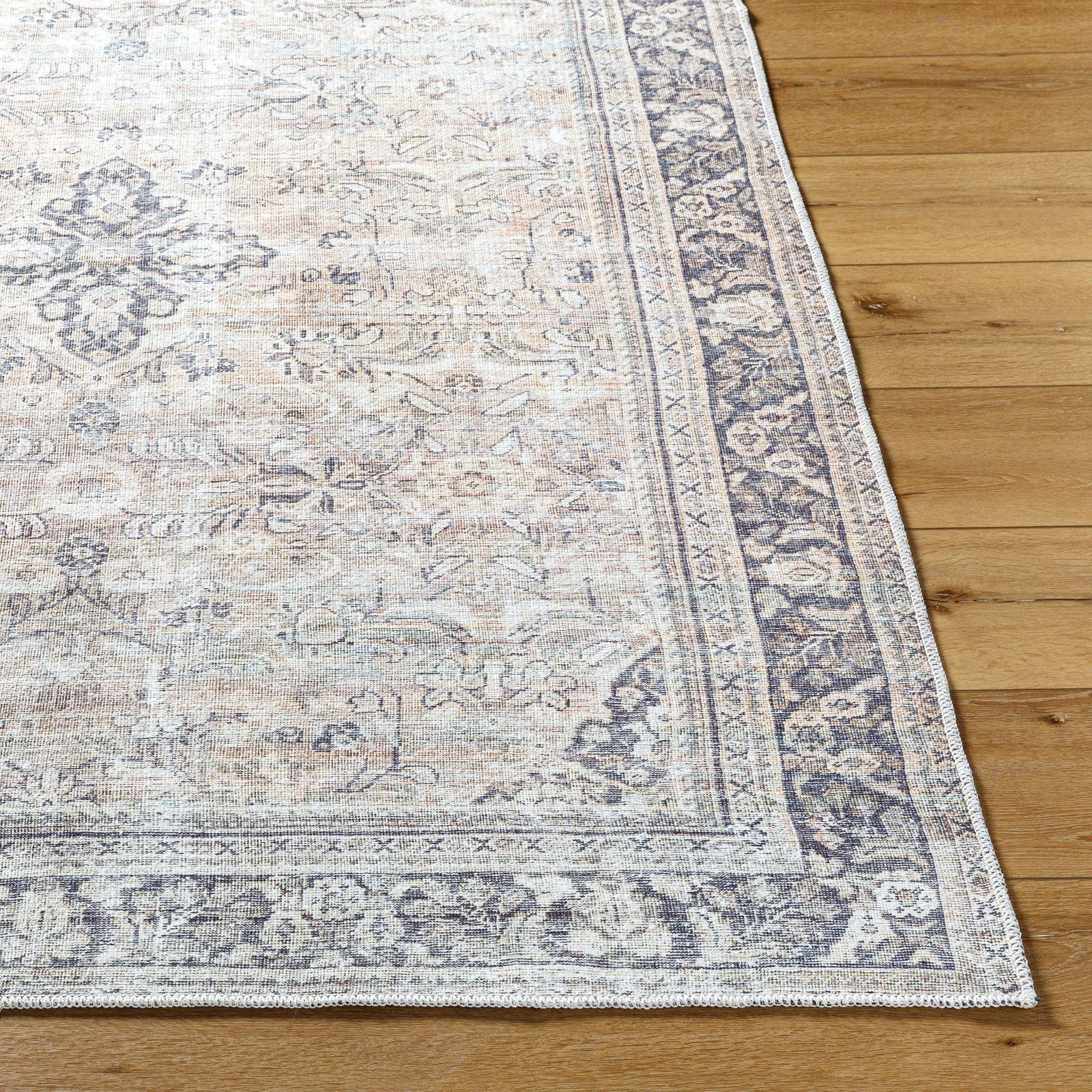 Darling Becki Owens Traditional Washable Grey & Medium Brown & Light Sage Polyester Rug 200x275cm - reverse roll detail
