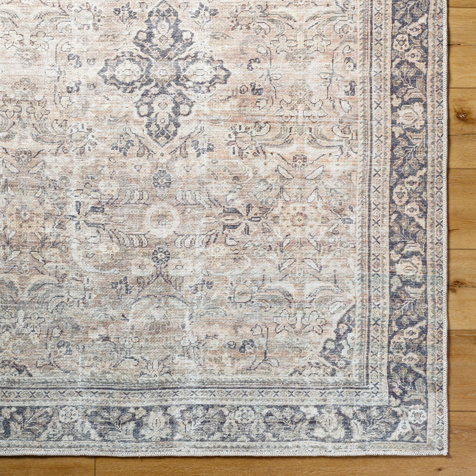 Darling Becki Owens Traditional Washable Grey & Medium Brown & Light Sage Polyester Rug 200x275cm - pile detail