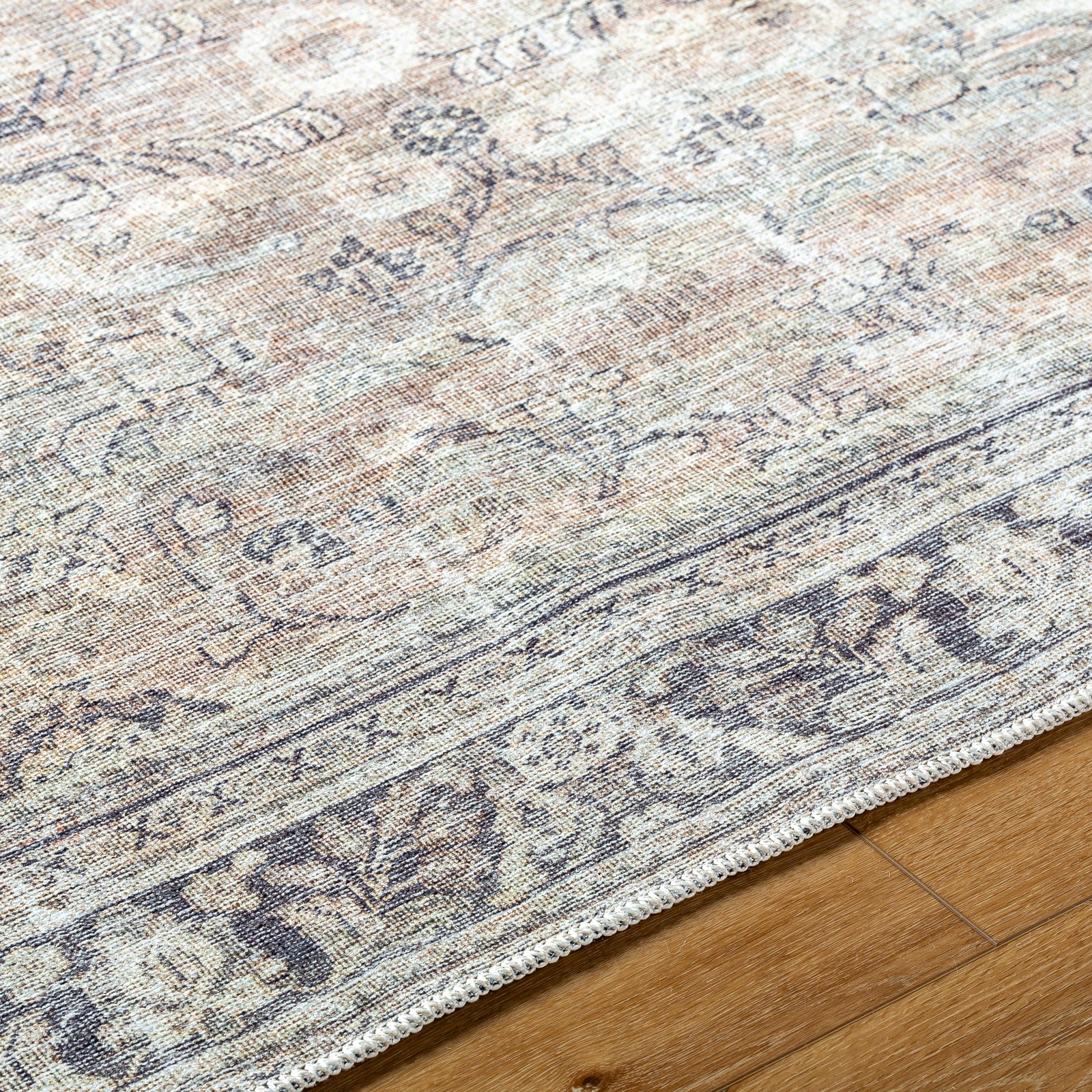 Darling Becki Owens Traditional Washable Grey & Medium Brown & Light Sage Polyester Rug 200x275cm - texture detail