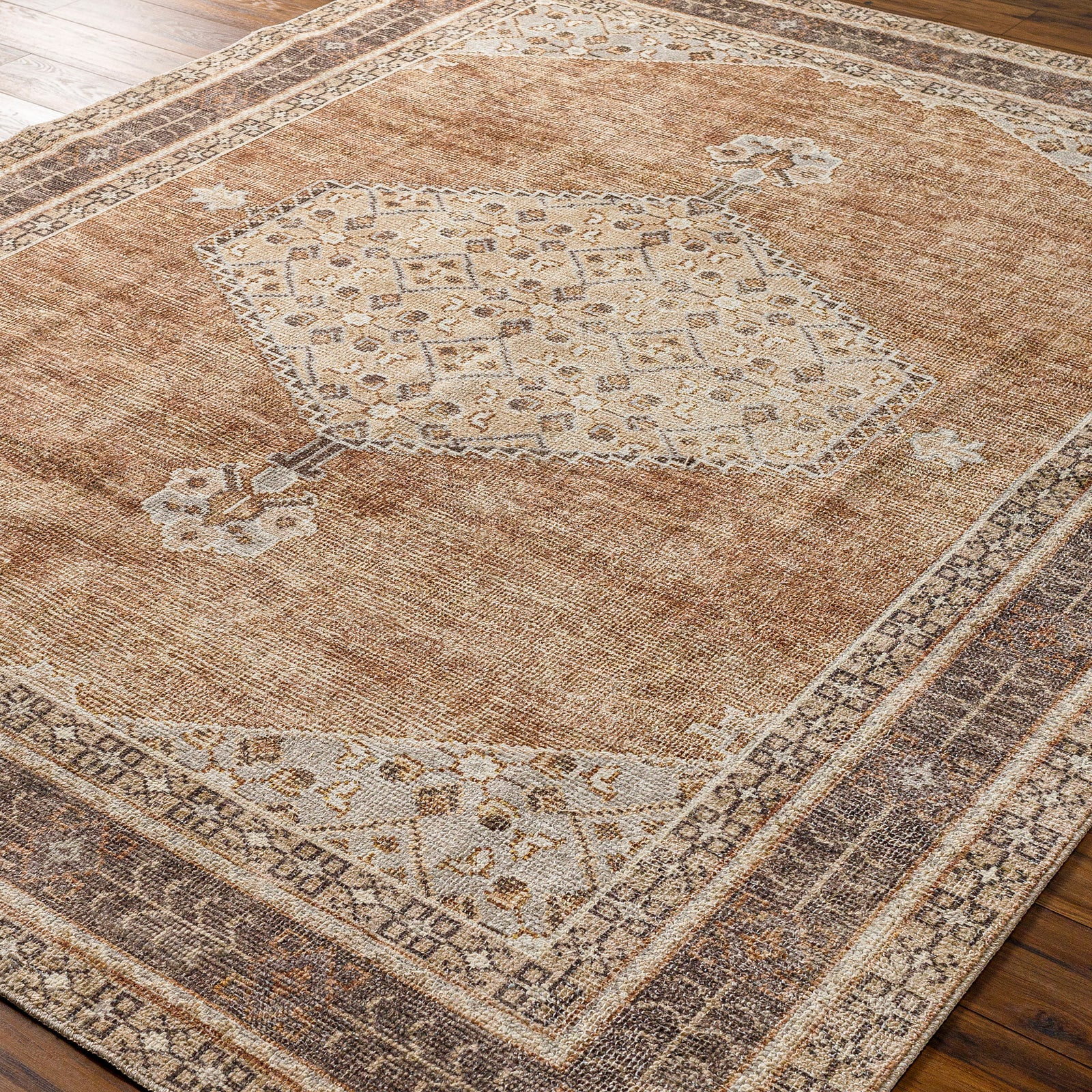Lila Becki Owens Vintage Traditional Vintage Boho Brown & Tan Polyester Rug 120x170cm - reverse roll detail