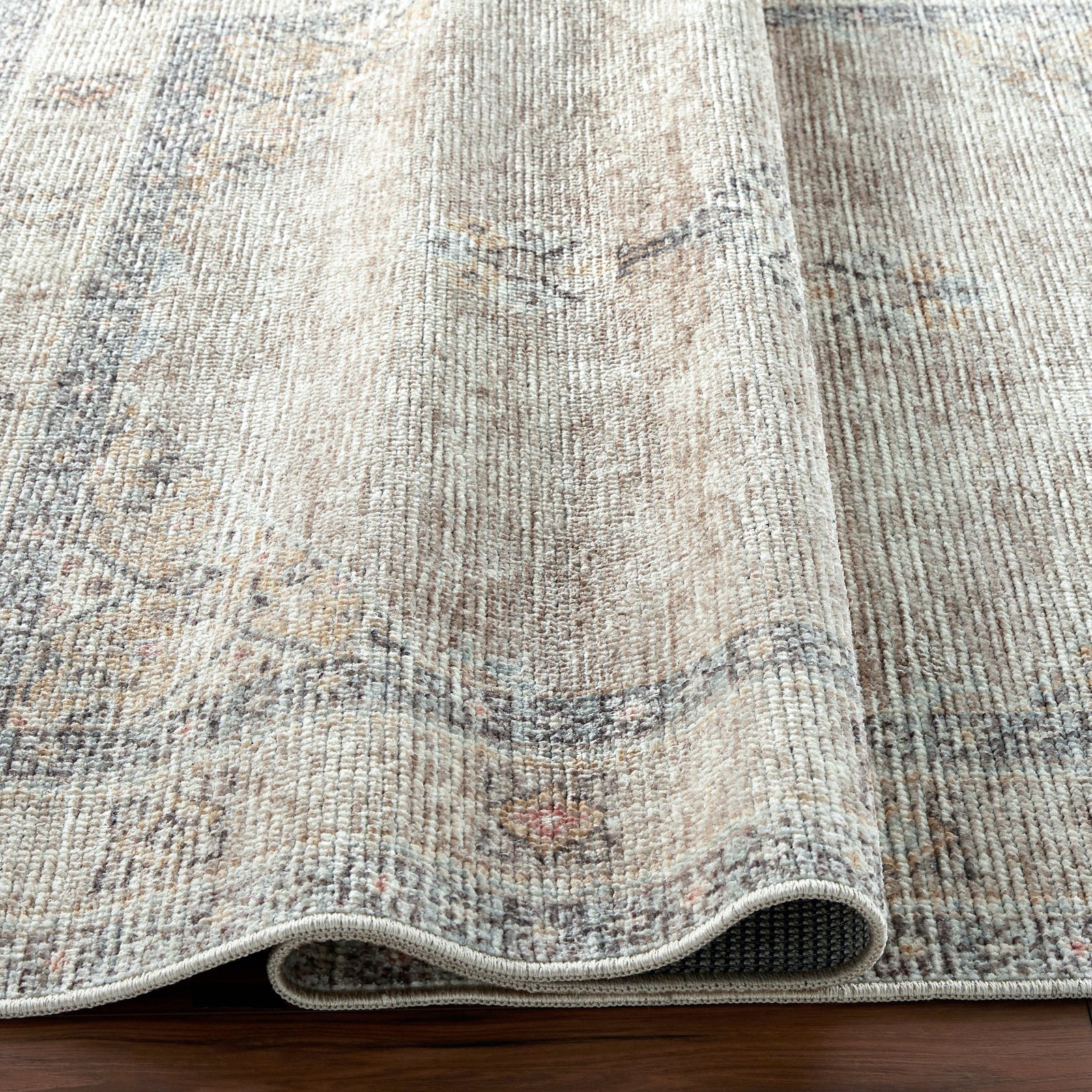 Lila Becki Owens Vintage Traditional Vintage Boho Brown & Off White Polyester Rug 160x213cm - folded detail
