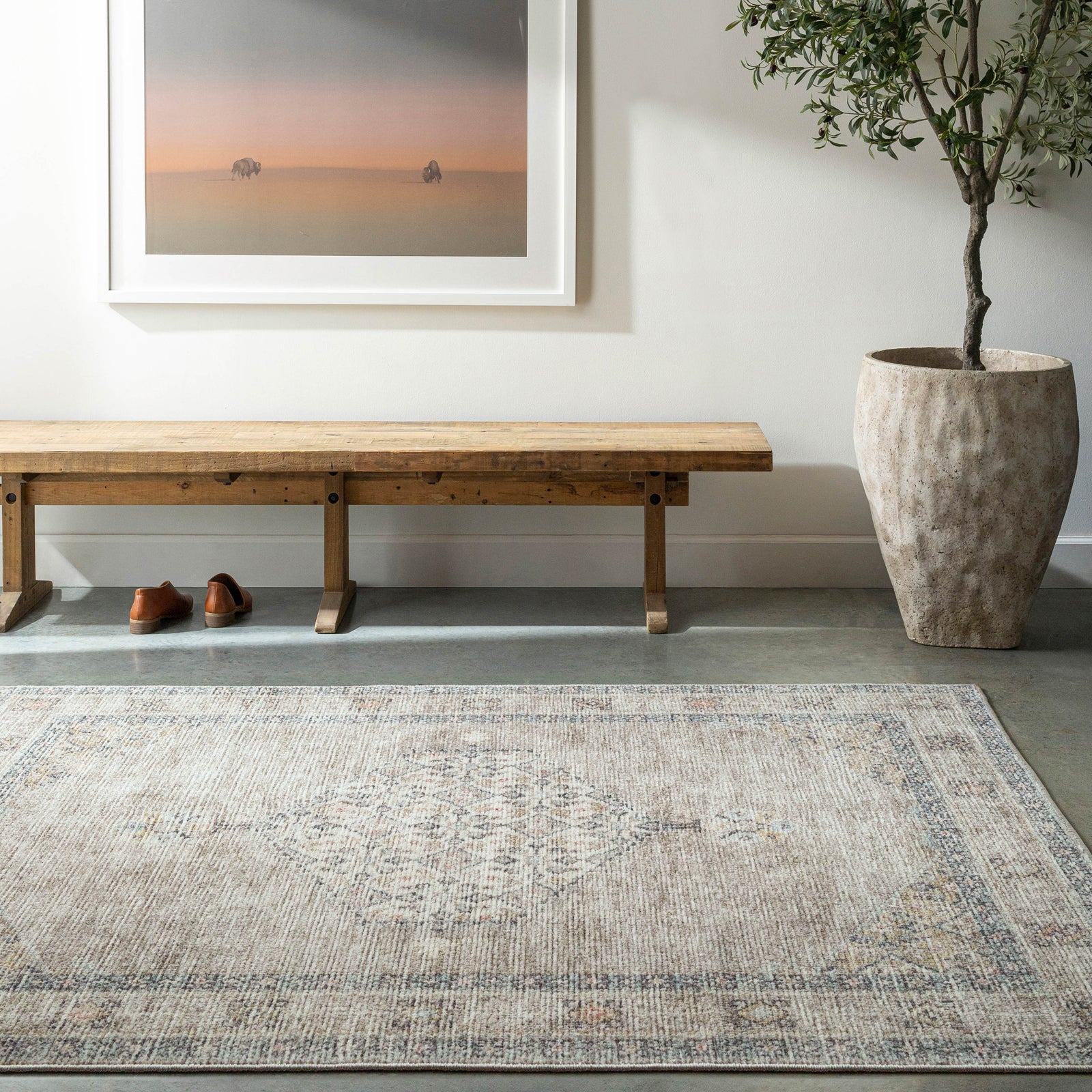 Lila Becki Owens Vintage Traditional Vintage Boho Brown & Off White Polyester Rug 160x213cm - room setting