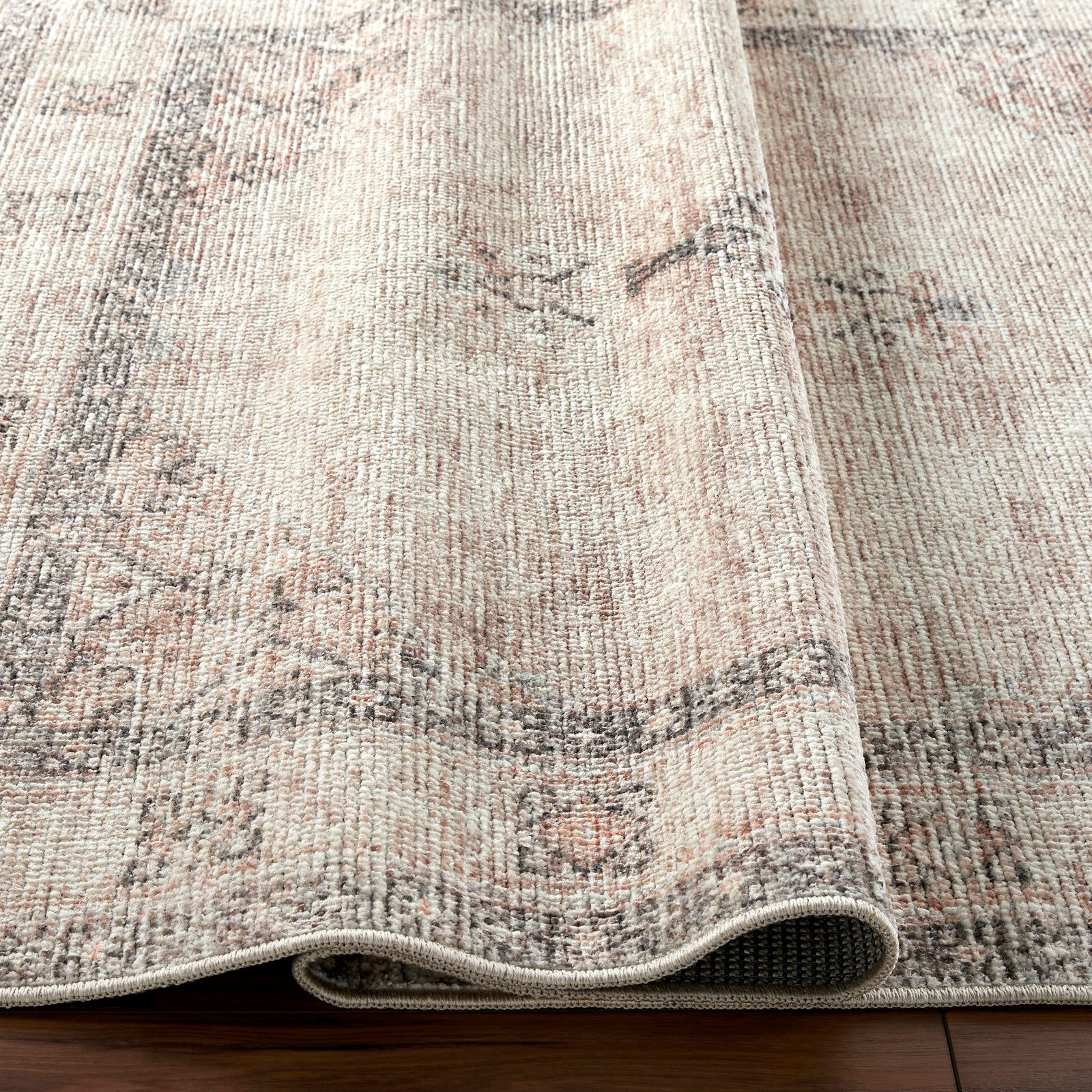 Lila Becki Owens Vintage Traditional Vintage Boho Pink & Off White Polyester Rug 120x170cm - folded detail